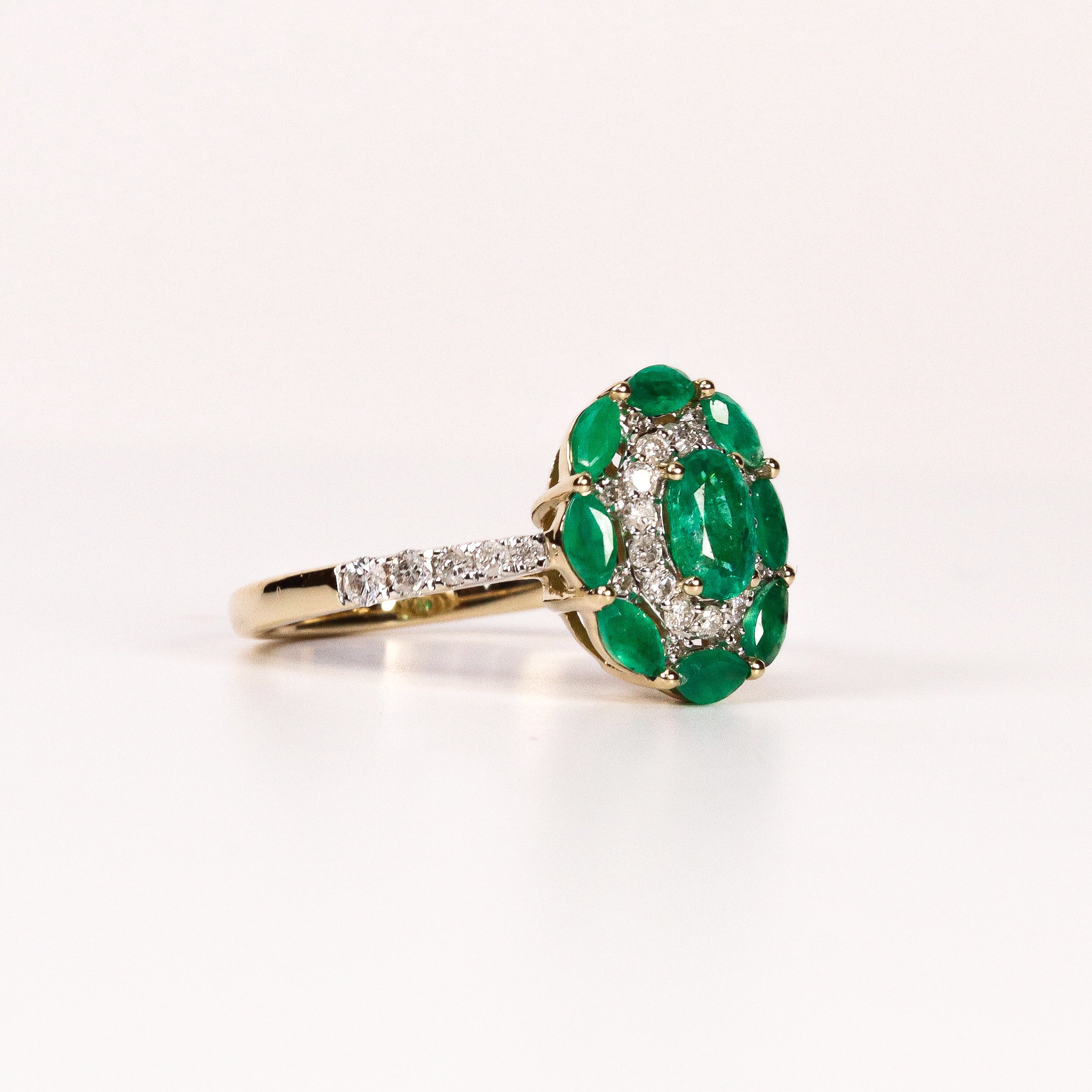 EMERALD & PAVÉ DIAMOND OVAL CLUSTER RING image 1