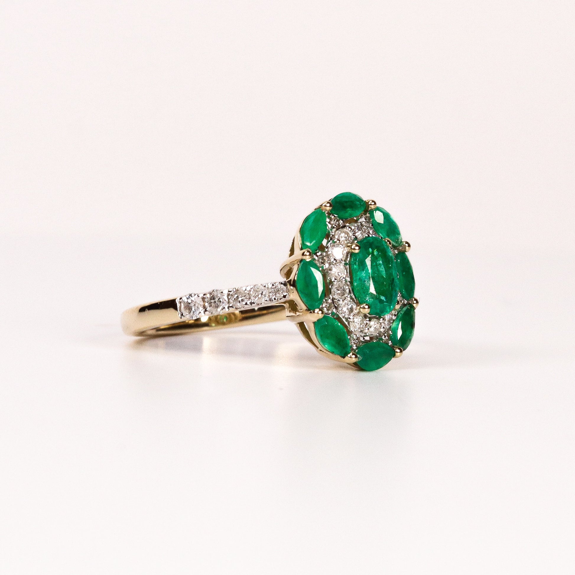 EMERALD & PAVÉ DIAMOND OVAL CLUSTER RING image 1