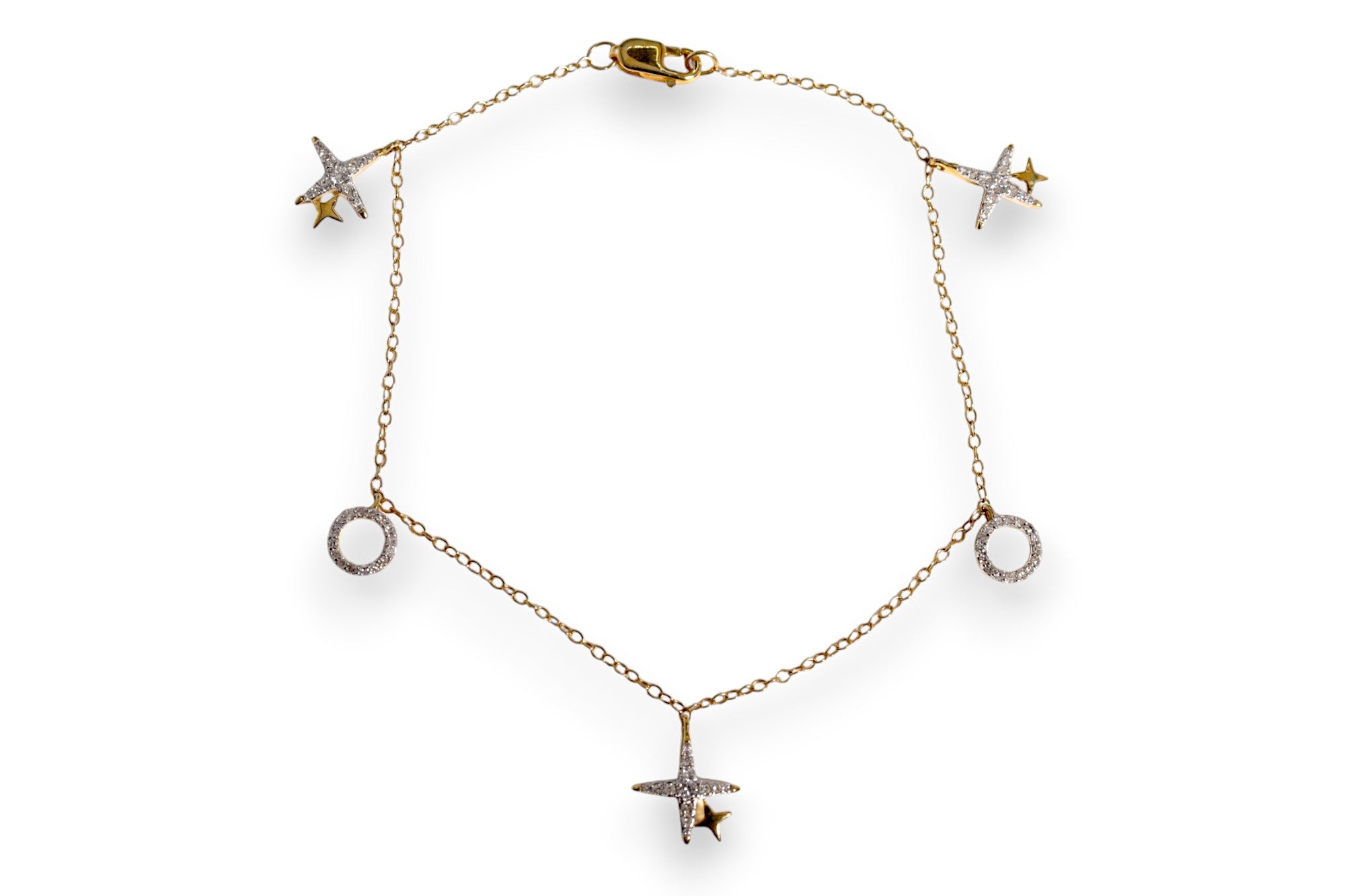 PAVÉ DIAMOND XO STAR & CIRCLE DROP CHARM BRACELET image 0
