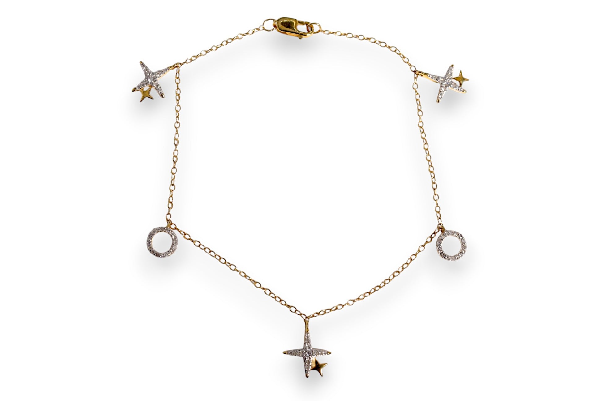 PAVÉ DIAMOND XO STAR & CIRCLE DROP CHARM BRACELET image 0