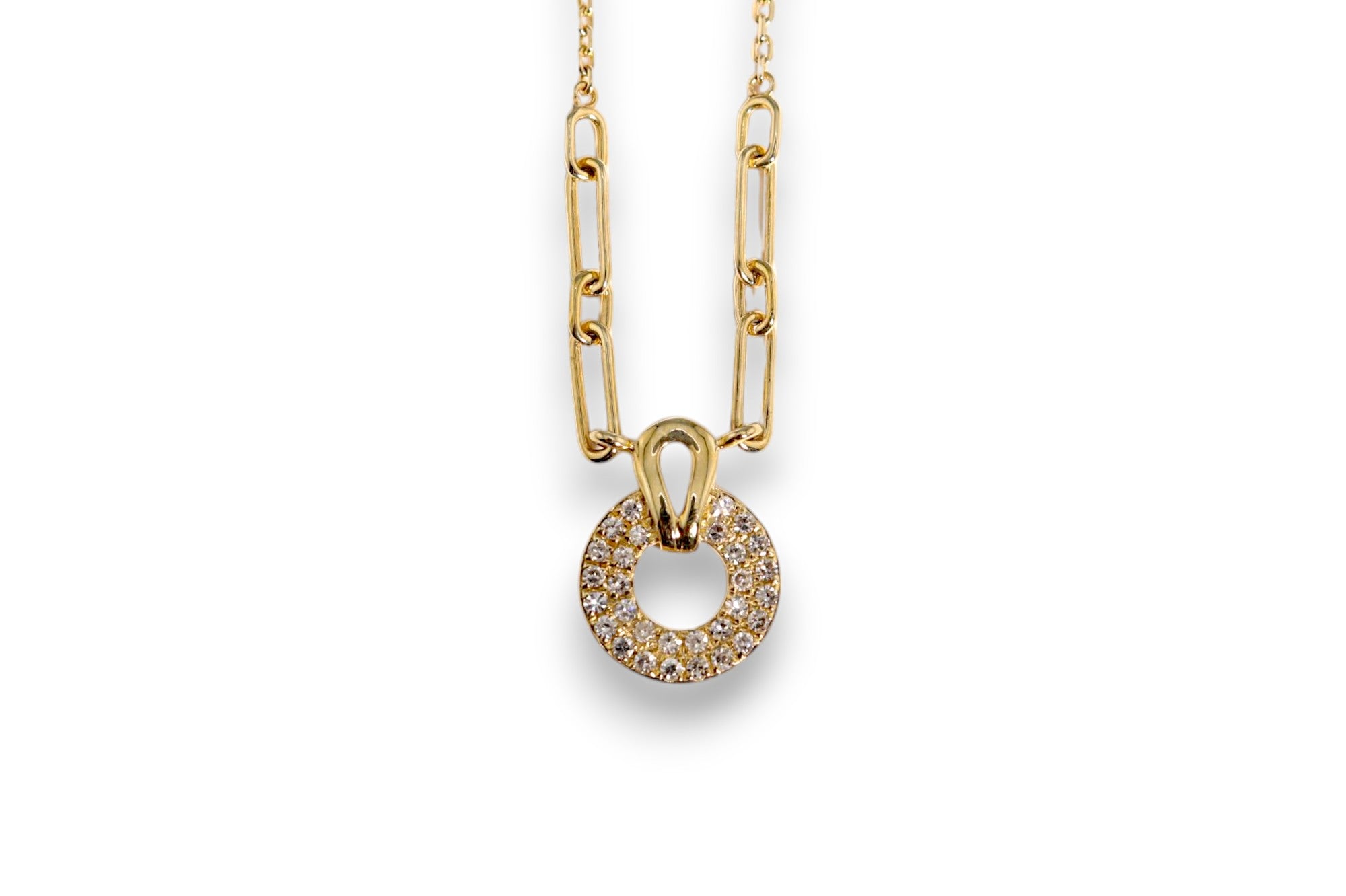 DIAMOND OPEN CIRCLE PAVÉ PENDANT PAPERCLIP CHAIN NECKLACE image 0
