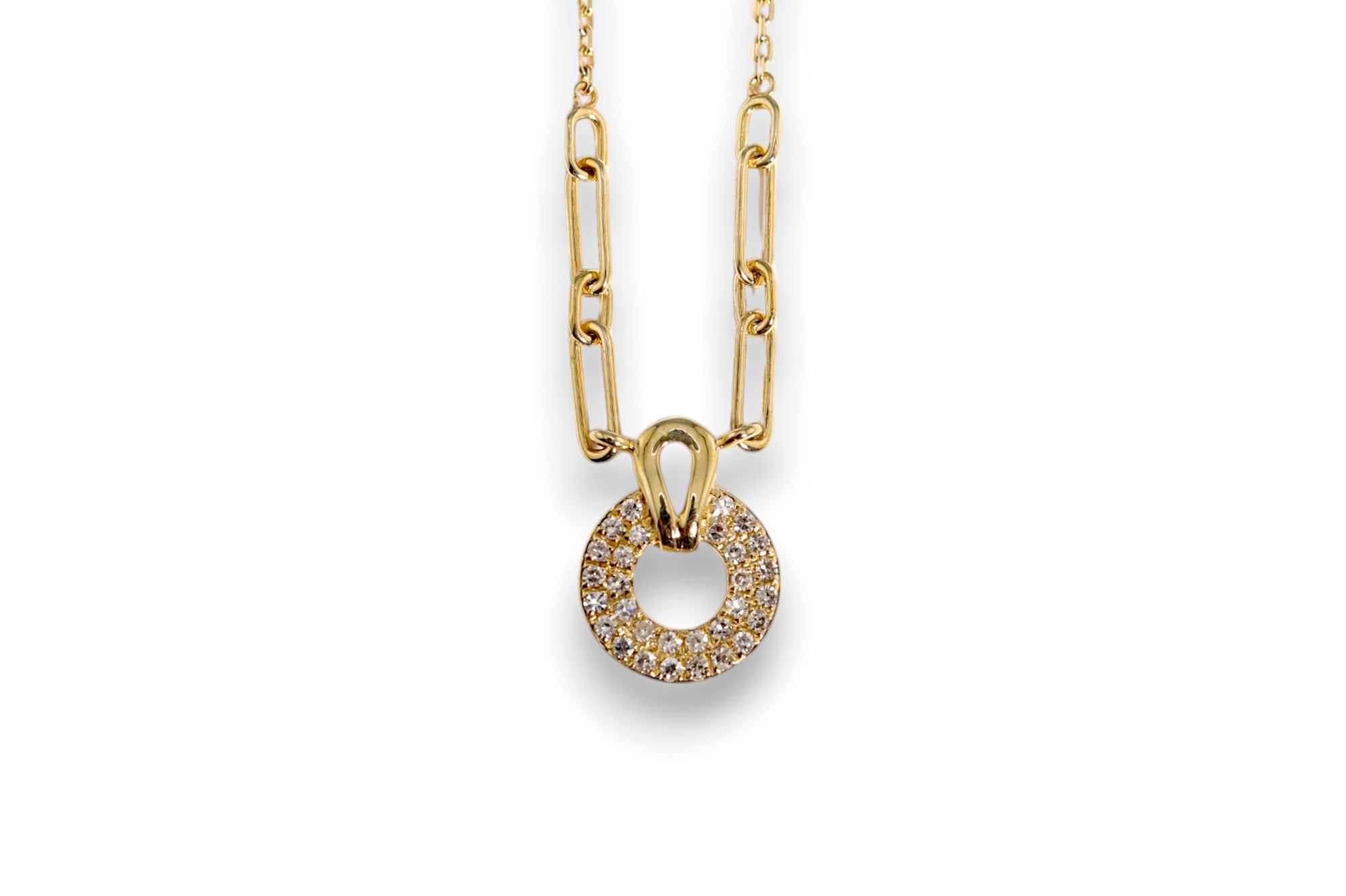 DIAMOND OPEN CIRCLE PAVÉ PENDANT PAPERCLIP CHAIN NECKLACE image 0