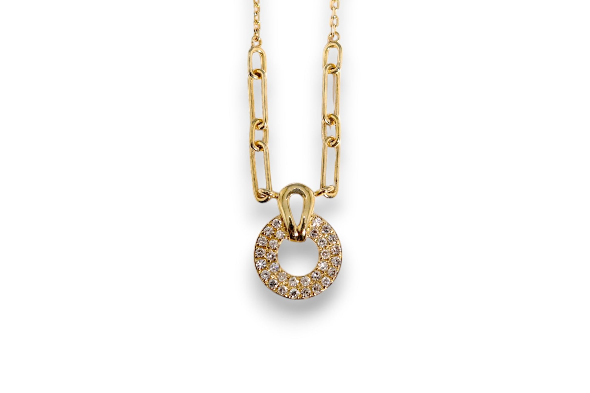 DIAMOND OPEN CIRCLE PAVÉ PENDANT PAPERCLIP CHAIN NECKLACE image 0