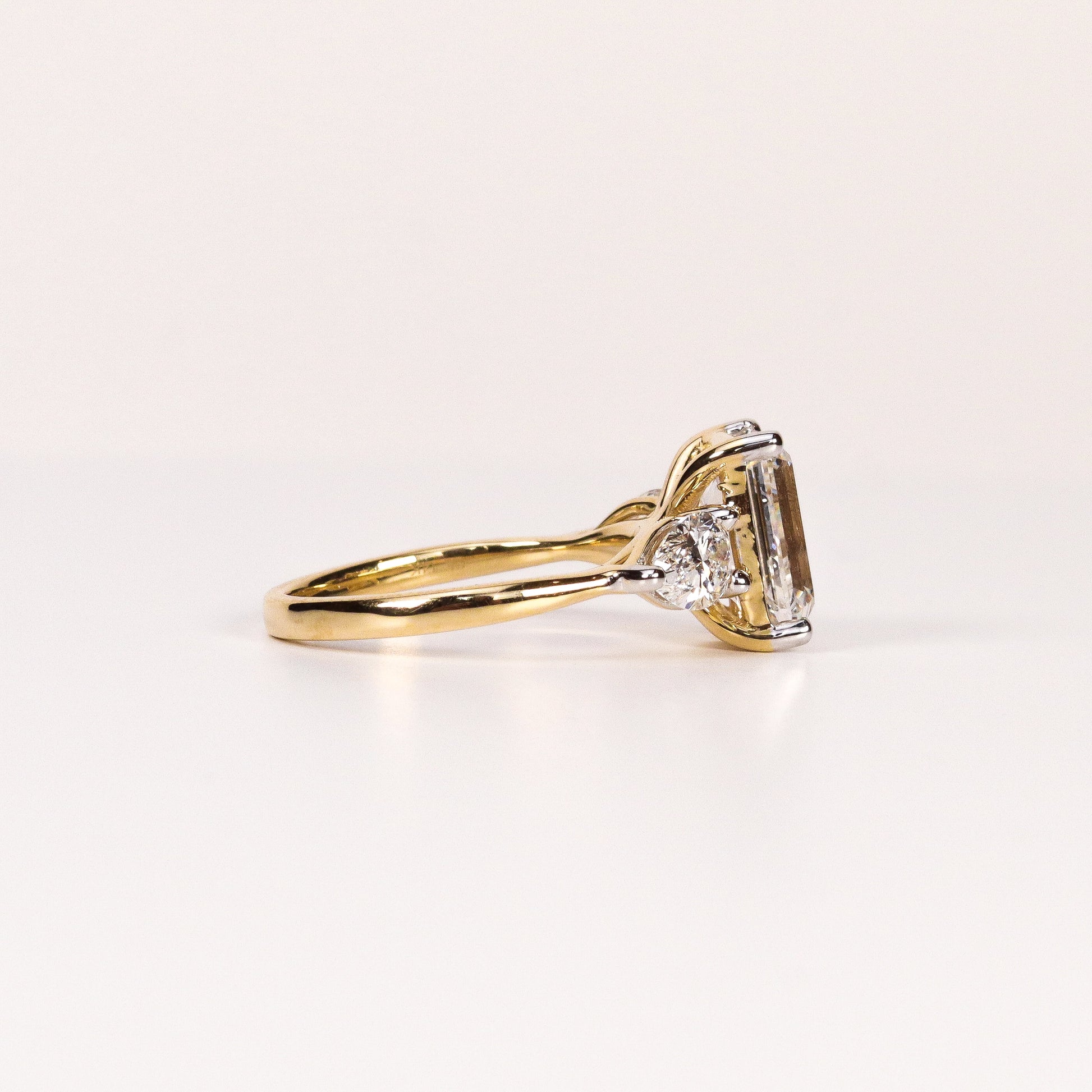 LAB-GROWN DIAMOND EMERALD-CUT & PEAR SIDE-STONE THREE-STONE ENGAGEMENT RING image 2