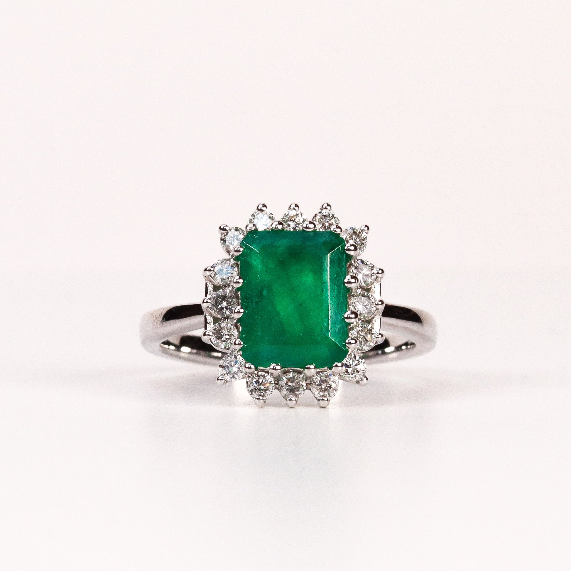 EMERALD & DIAMOND STARBURST CROWN HALO RING image 0