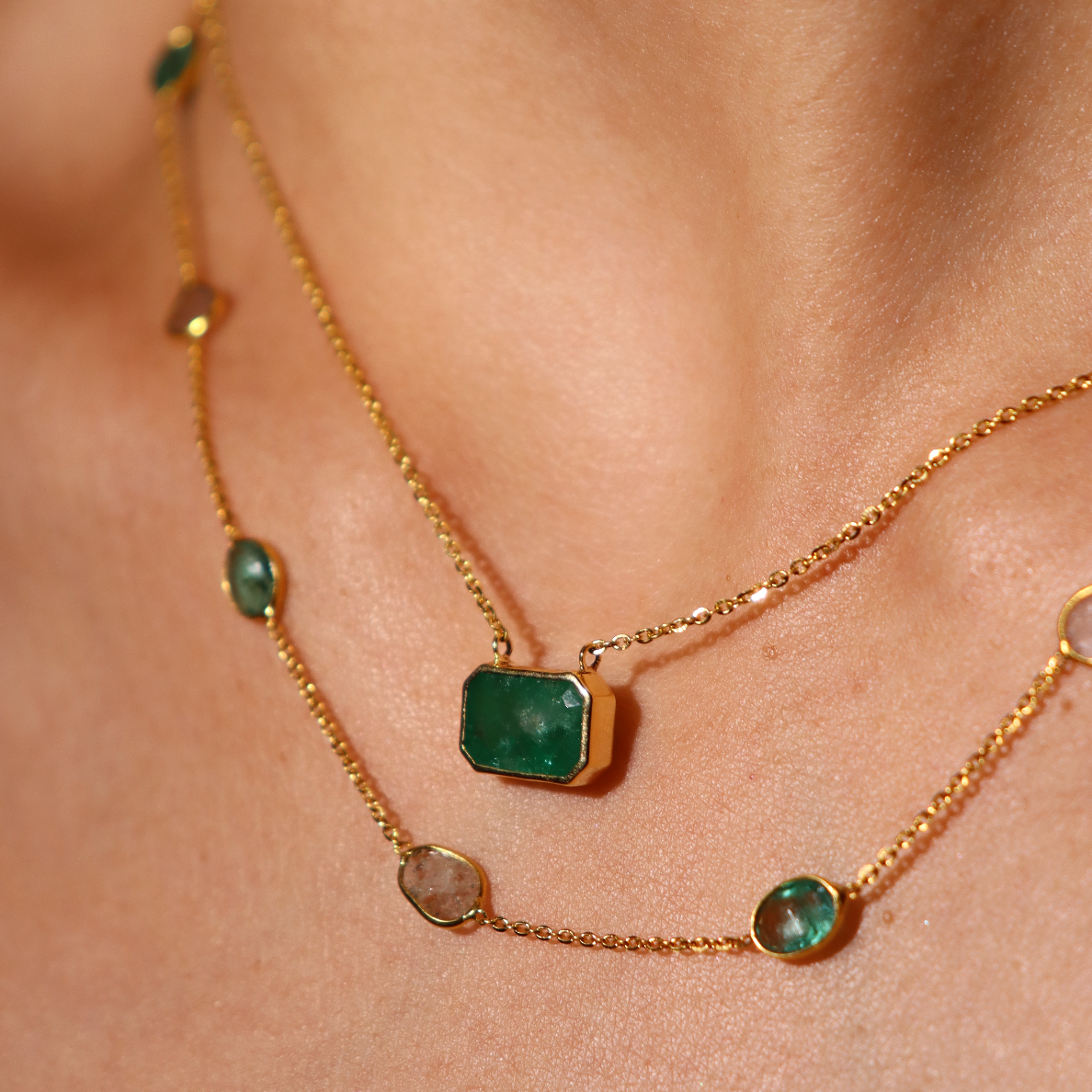 NATURAL EMERALD-CUT EMERALD BEZEL SOLITAIRE NECKLACE image 2