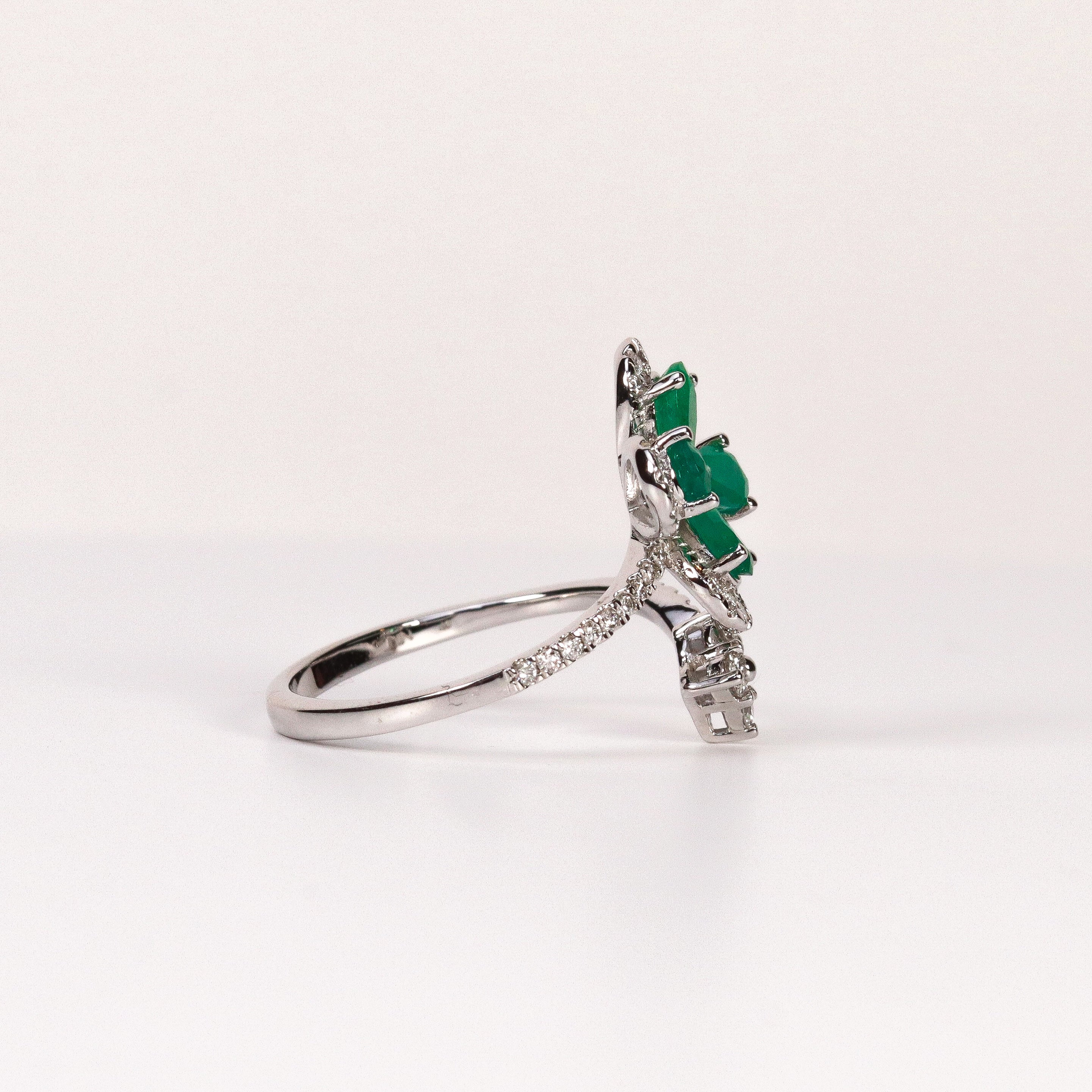 EMERALD & DIAMOND PEAR-CUT FLOWER BYPASS RING image 1