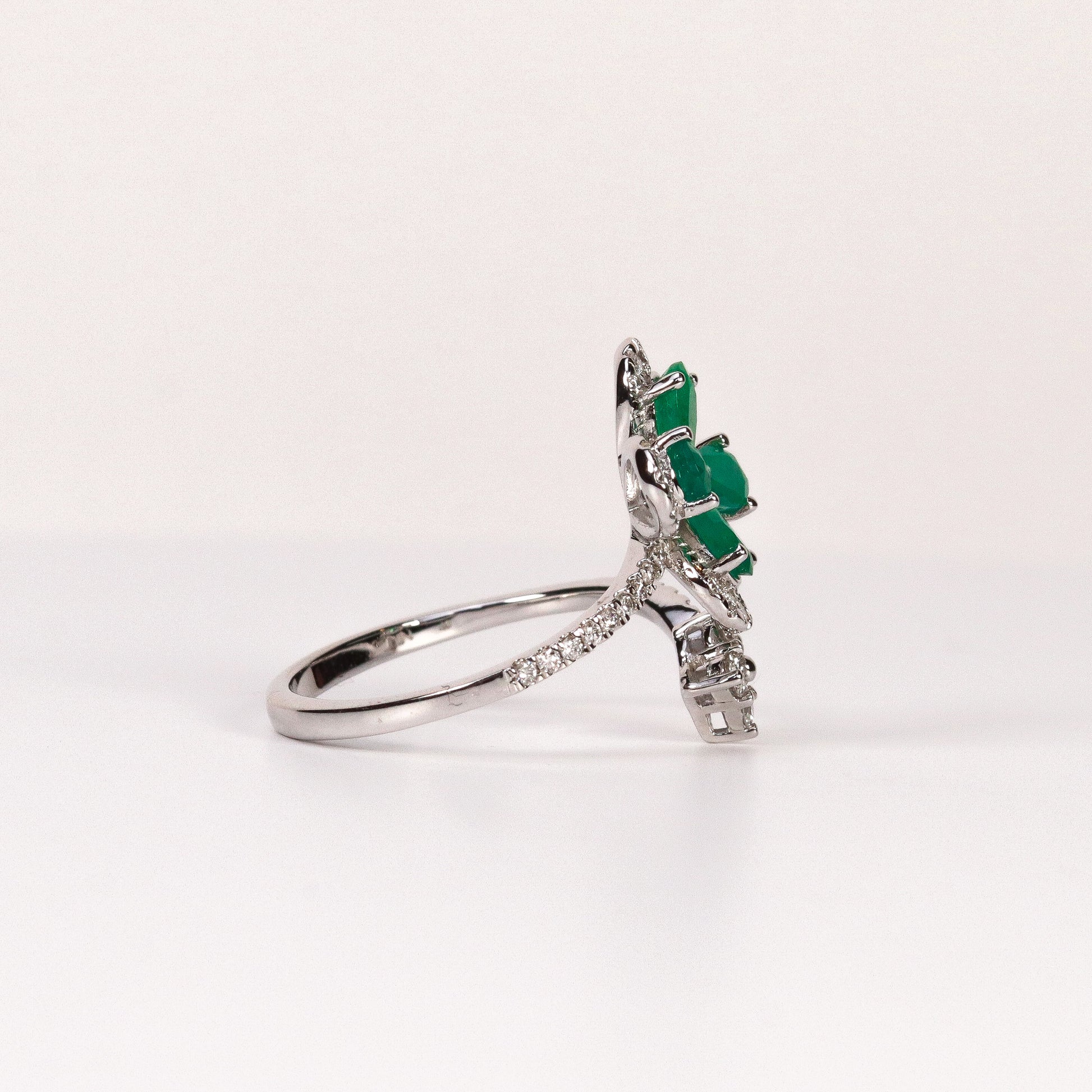 EMERALD & DIAMOND PEAR-CUT FLOWER BYPASS RING image 1
