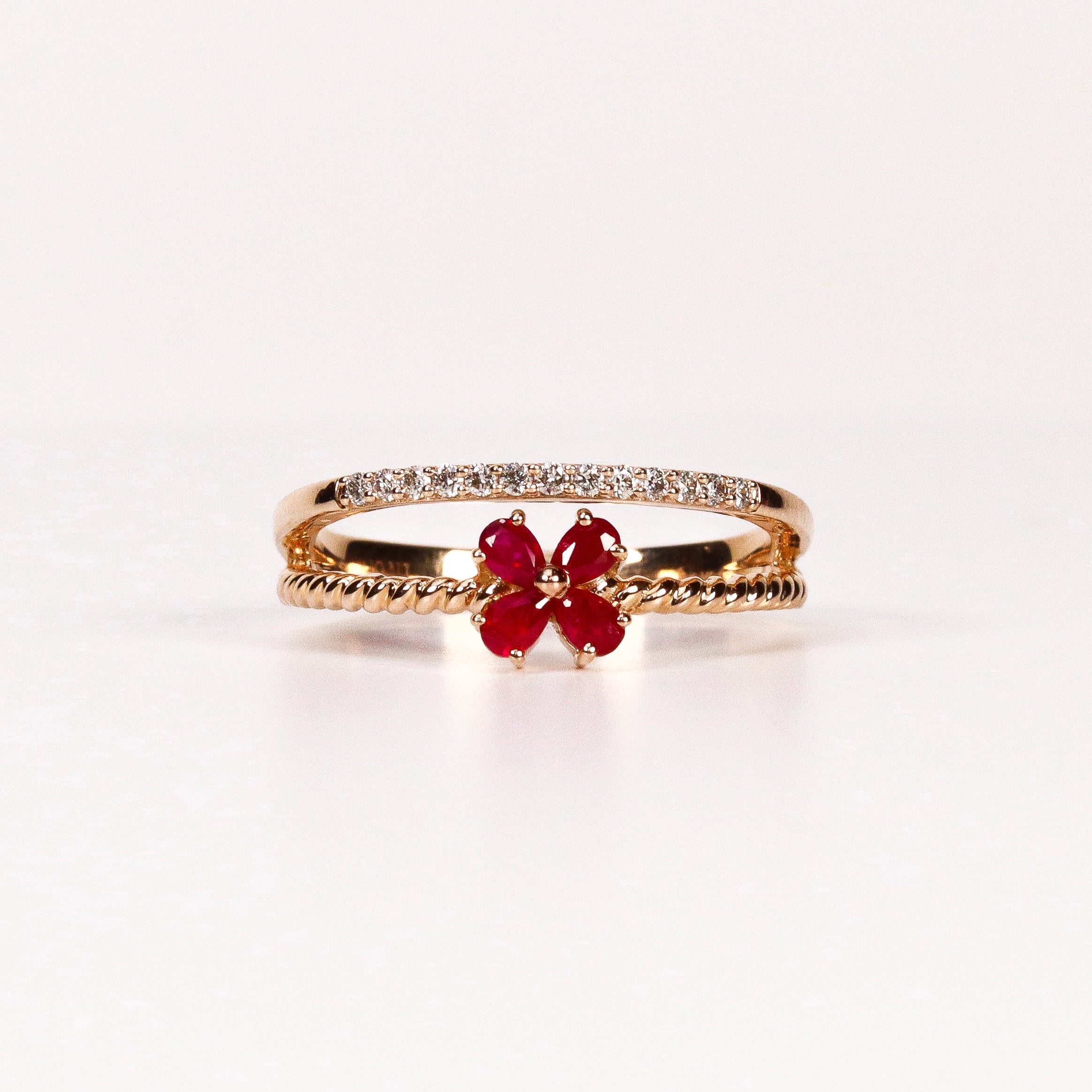 RUBY & DIAMOND PEAR-CUT FLOWER DOUBLE BAND RING image 0