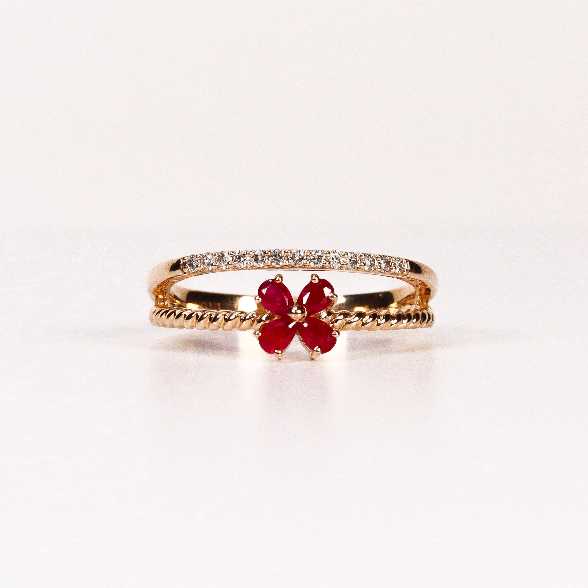 RUBY & DIAMOND PEAR-CUT FLOWER DOUBLE BAND RING image 0