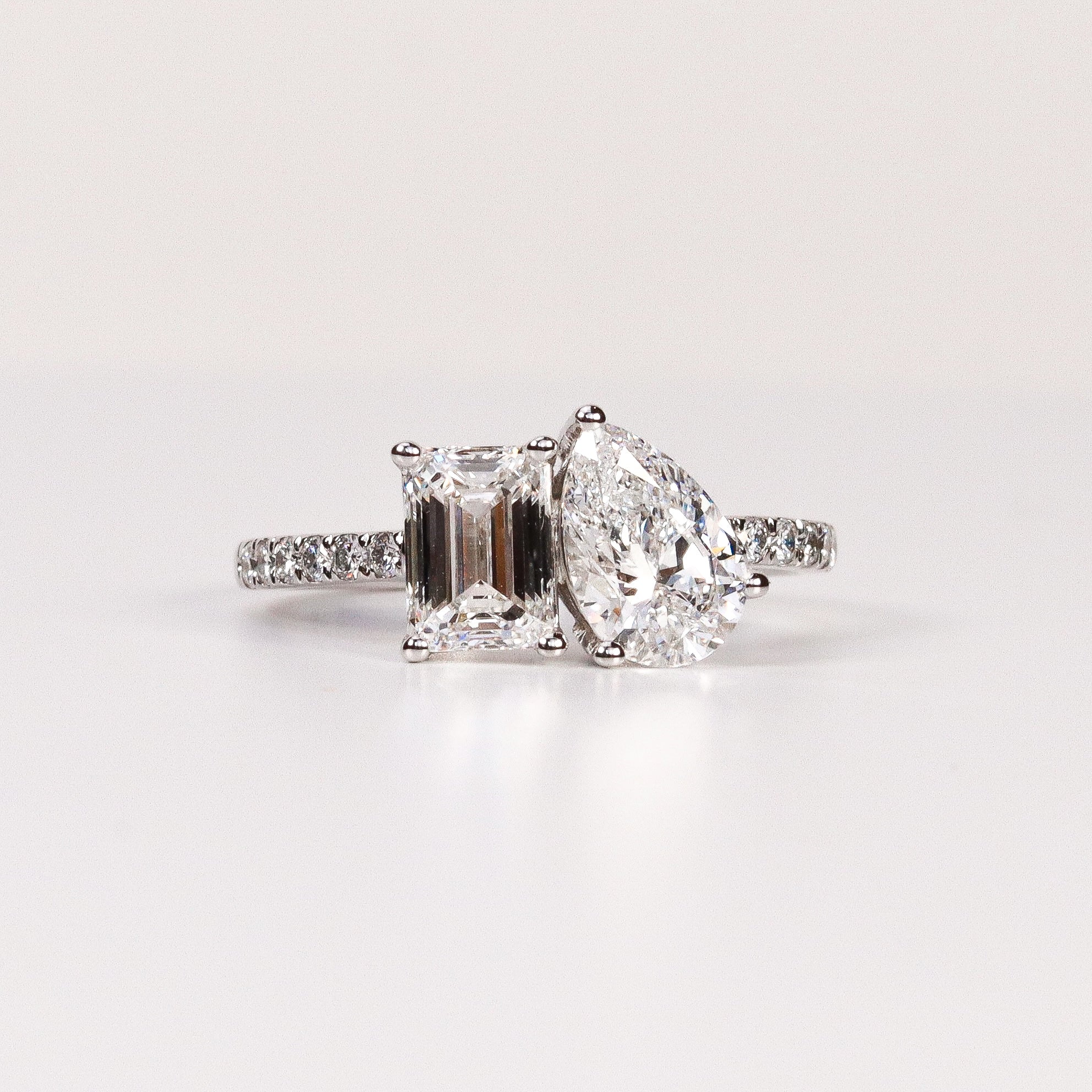 LAB-GROWN DIAMOND EMERALD & PEAR-CUT TOI ET MOI ENGAGEMENT RING image 0