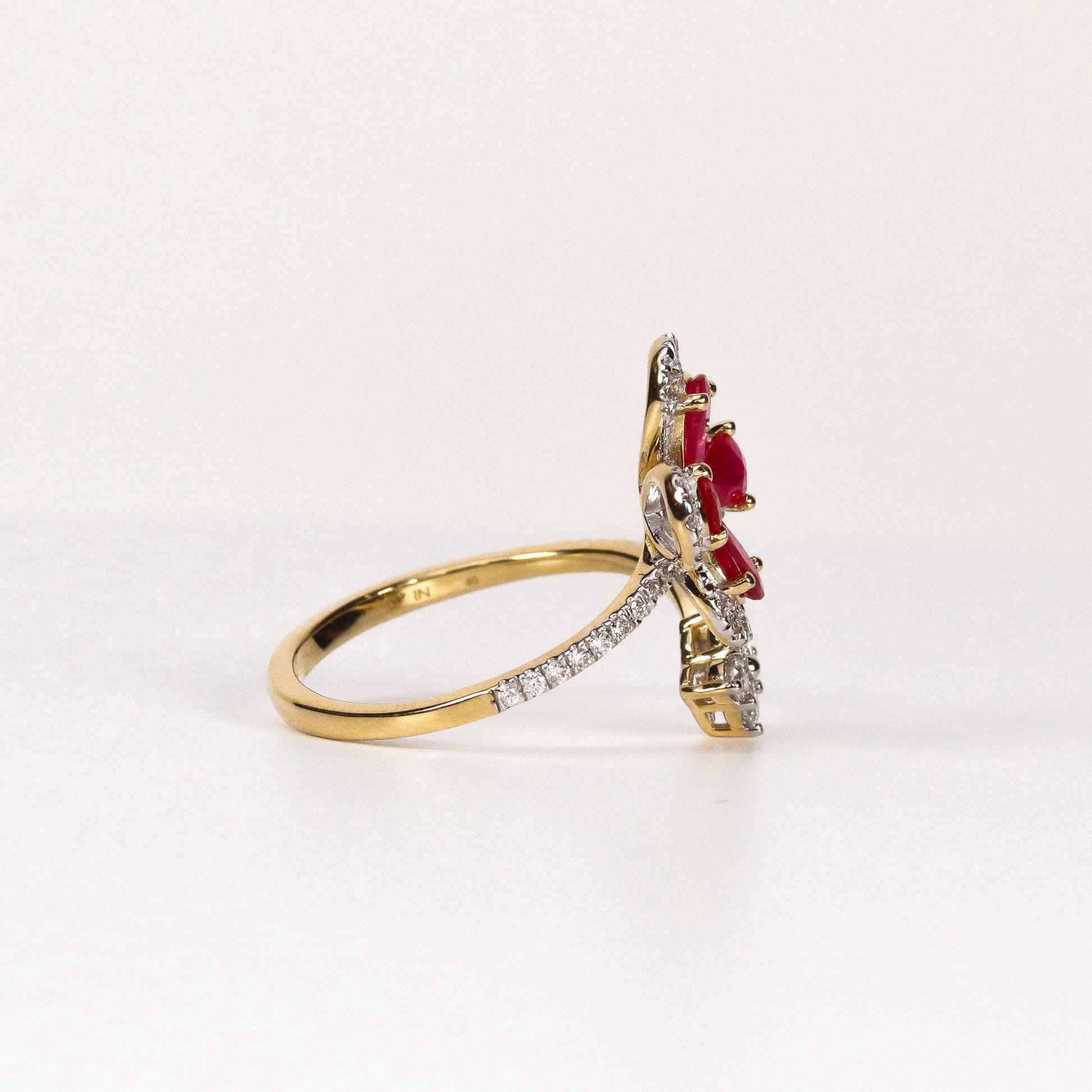 RUBY & DIAMOND PEAR-CUT FLOWER BYPASS RING image 2