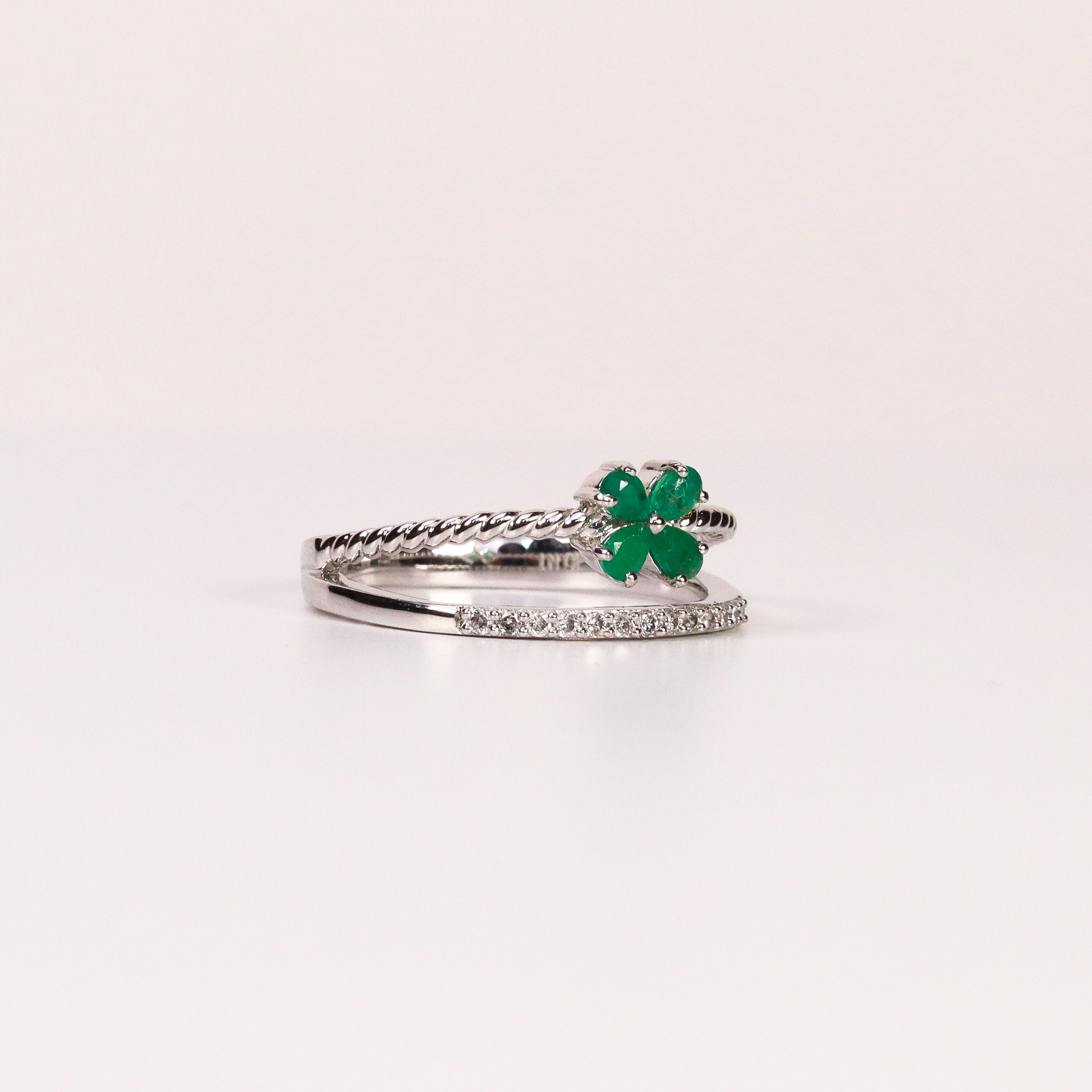 EMERALD & DIAMOND PEAR-CUT FLOWER DOUBLE BAND RING image 1