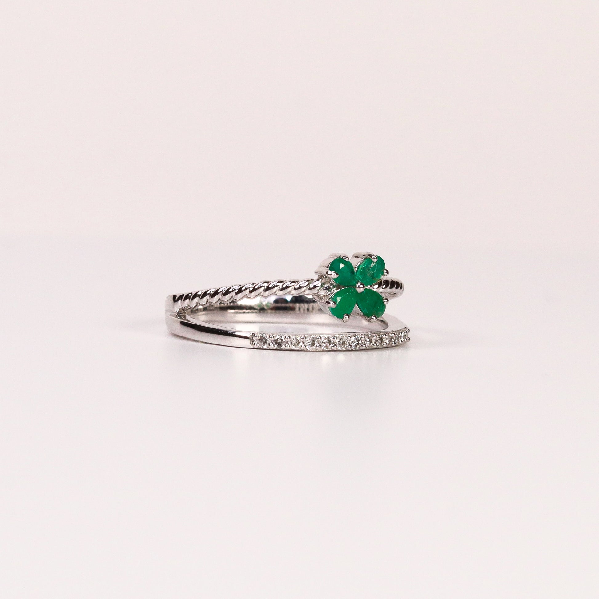 EMERALD & DIAMOND PEAR-CUT FLOWER DOUBLE BAND RING image 1