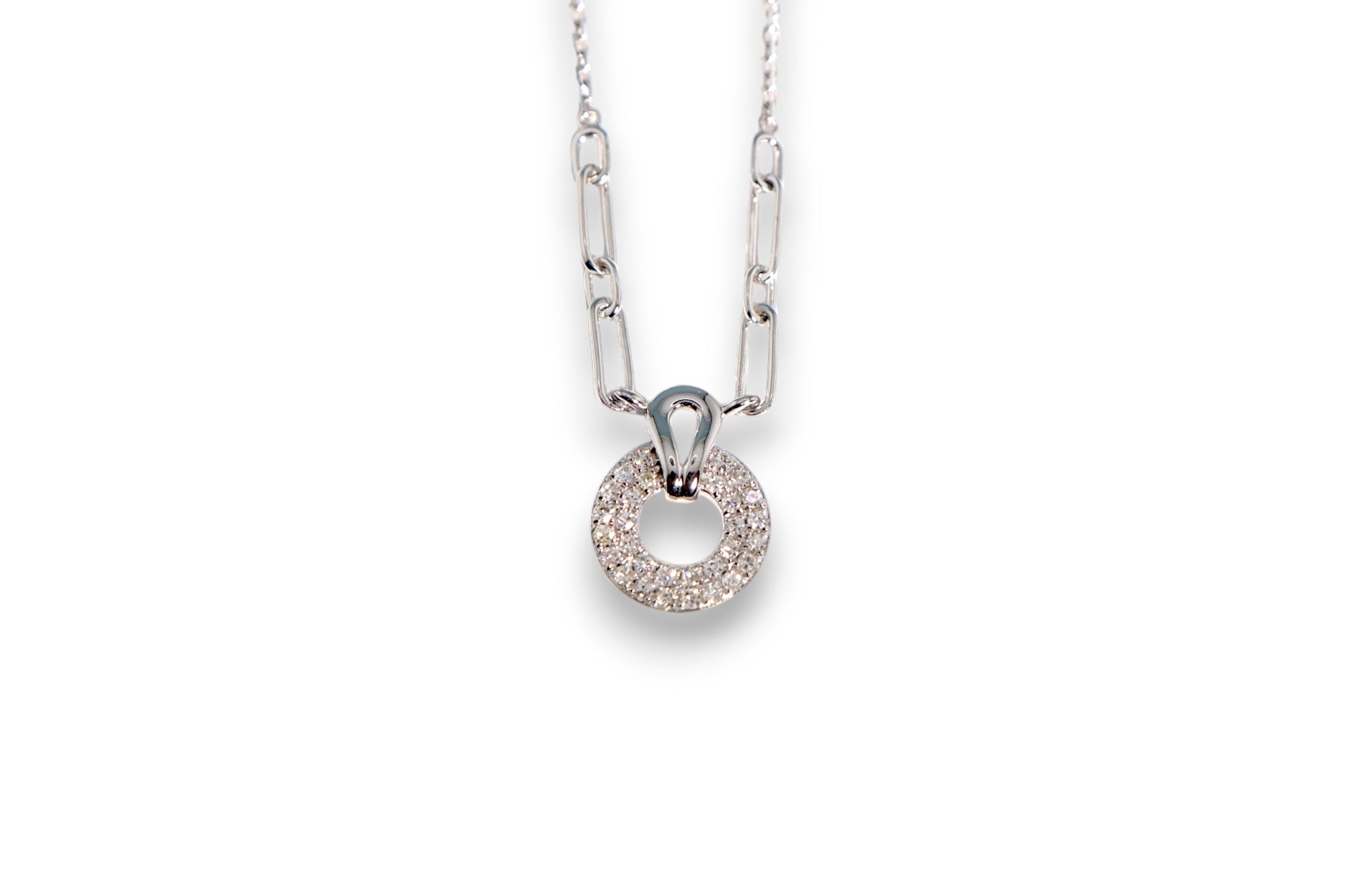 DIAMOND OPEN CIRCLE PAVÉ PENDANT PAPERCLIP CHAIN NECKLACE image 0