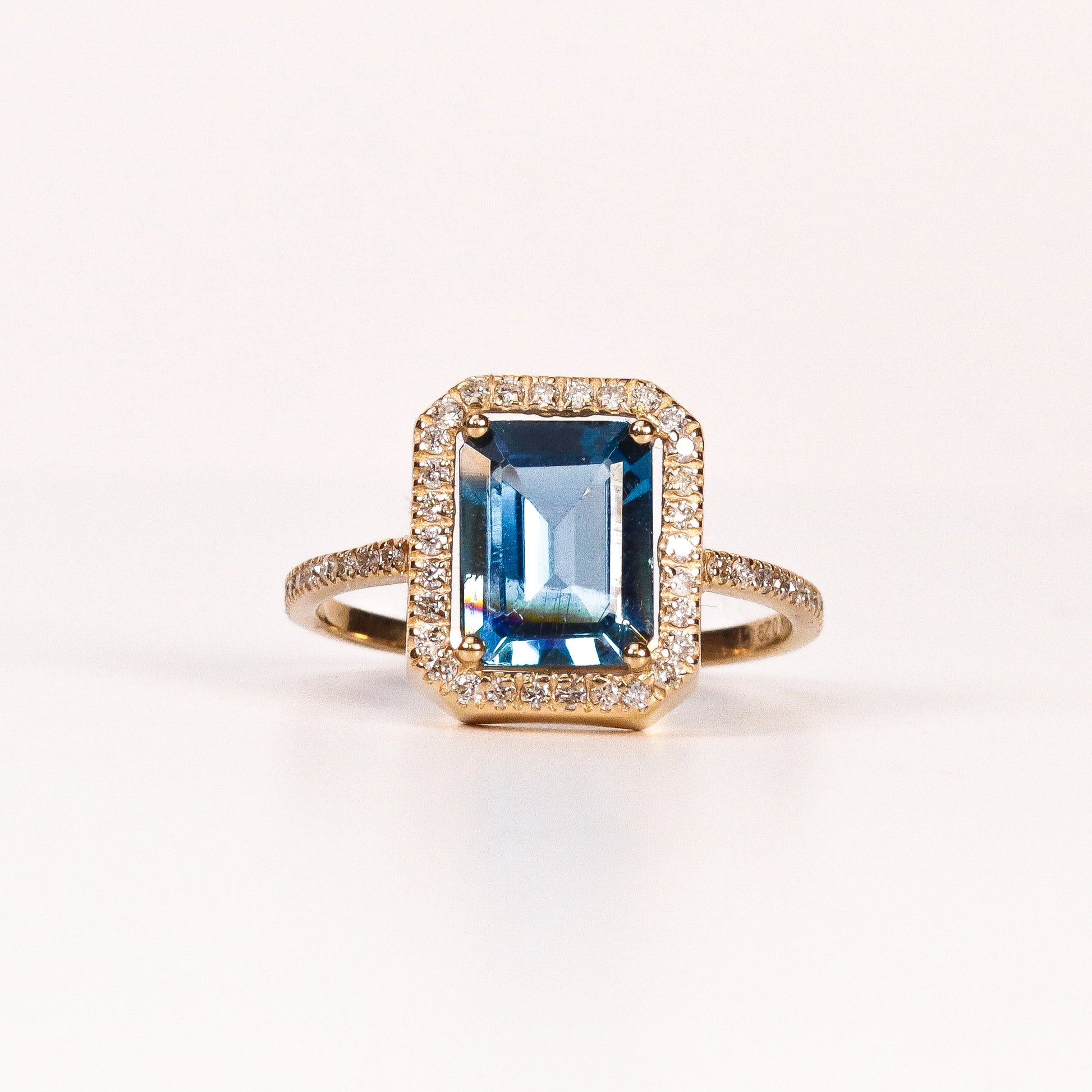 LONDON BLUE TOPAZ & DIAMOND EMERALD-CUT HALO RING image 0