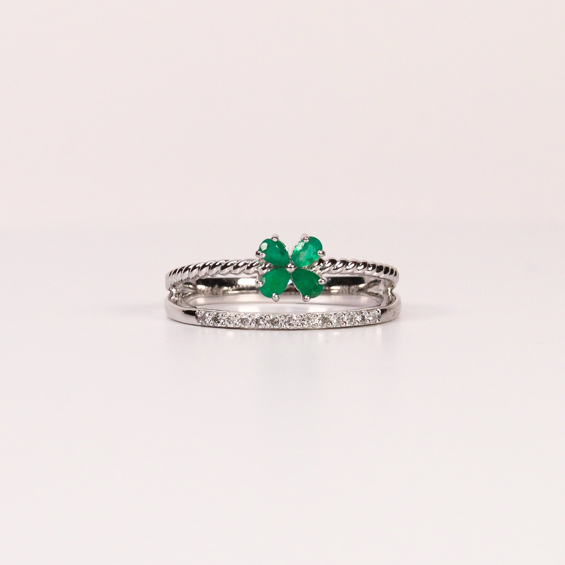 EMERALD & DIAMOND PEAR-CUT FLOWER DOUBLE BAND RING image 0