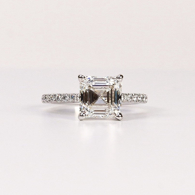 LAB-GROWN DIAMOND EMERALD-CUT PAVÉ BAND ENGAGEMENT RING image 0