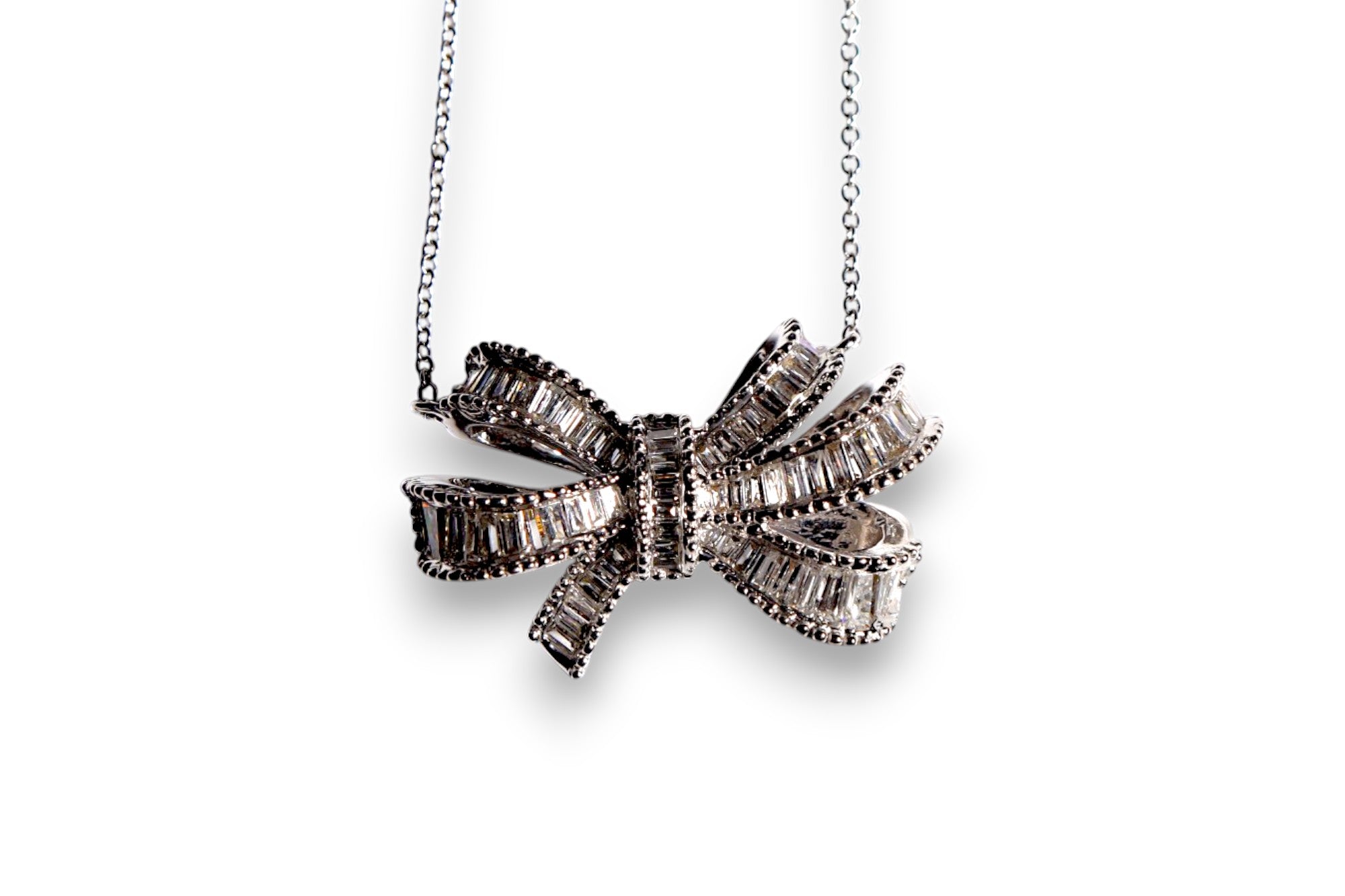 BAGUETTE DIAMOND CHANNEL-SET BOW PENDANT NECKLACE image 0