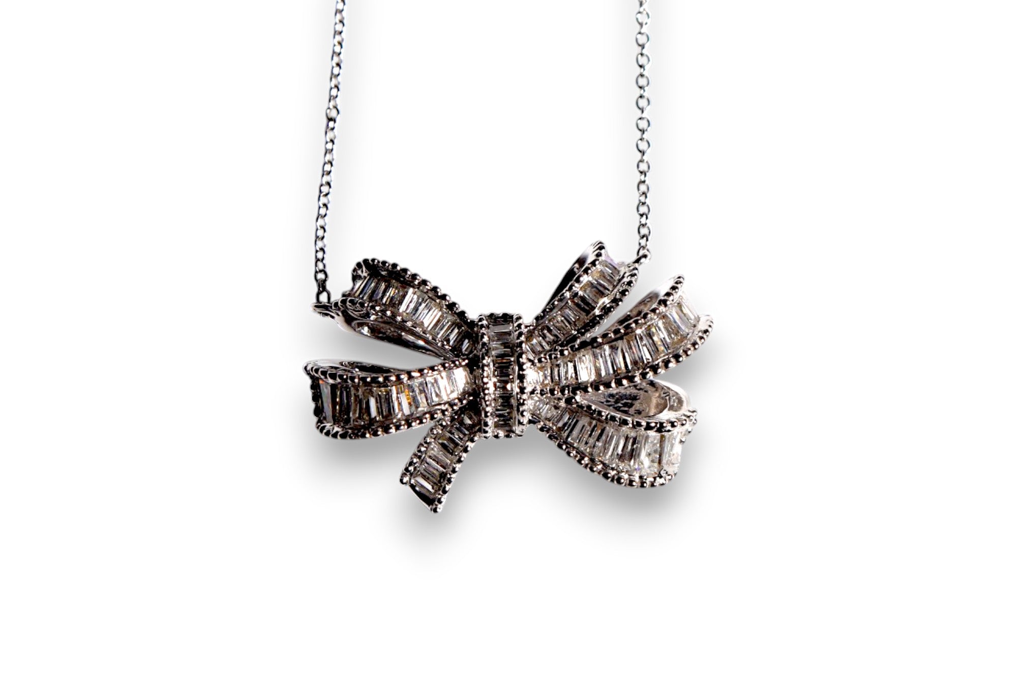 BAGUETTE DIAMOND CHANNEL-SET BOW PENDANT NECKLACE image 0