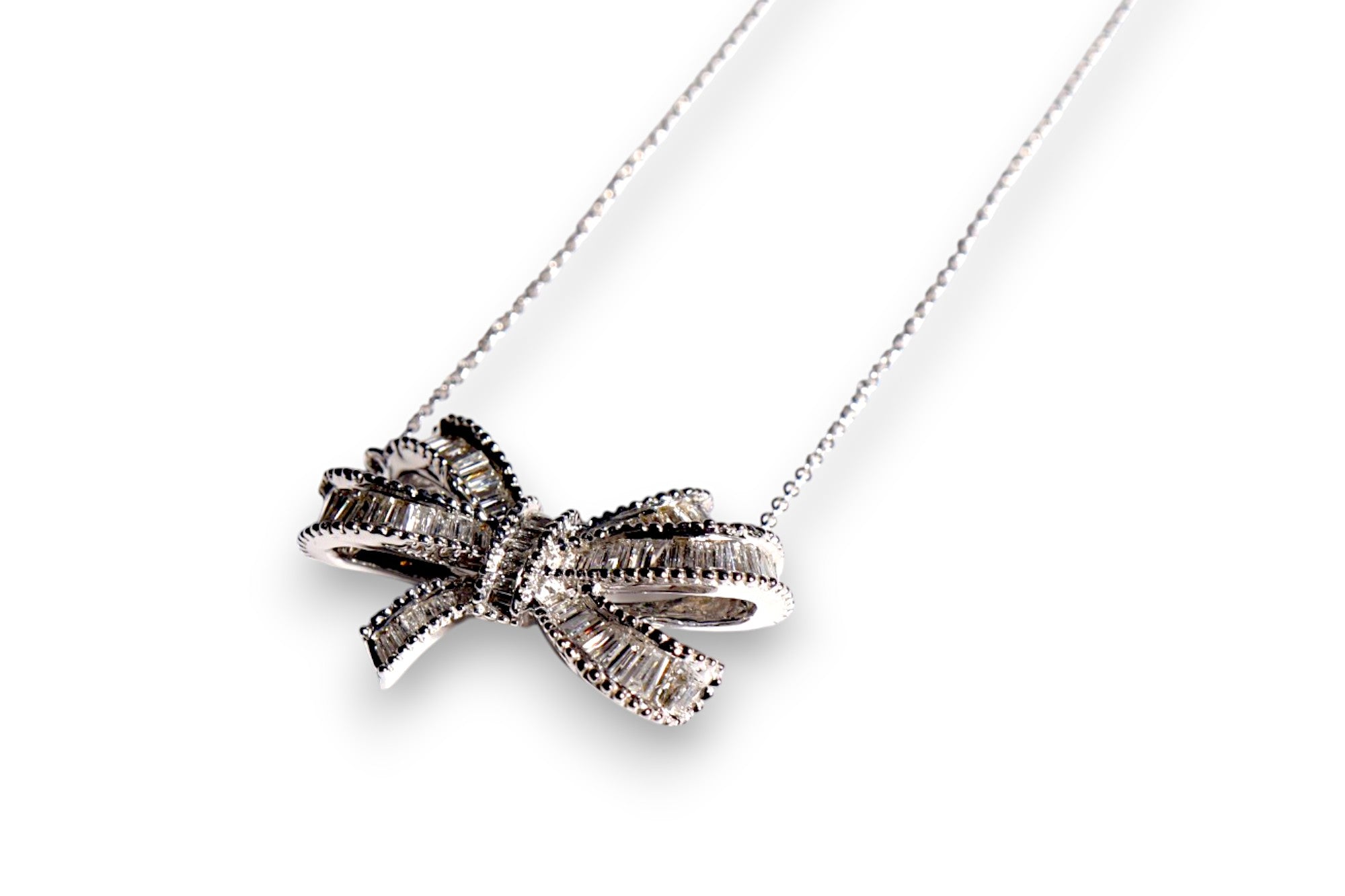 BAGUETTE DIAMOND CHANNEL-SET BOW PENDANT NECKLACE image 1