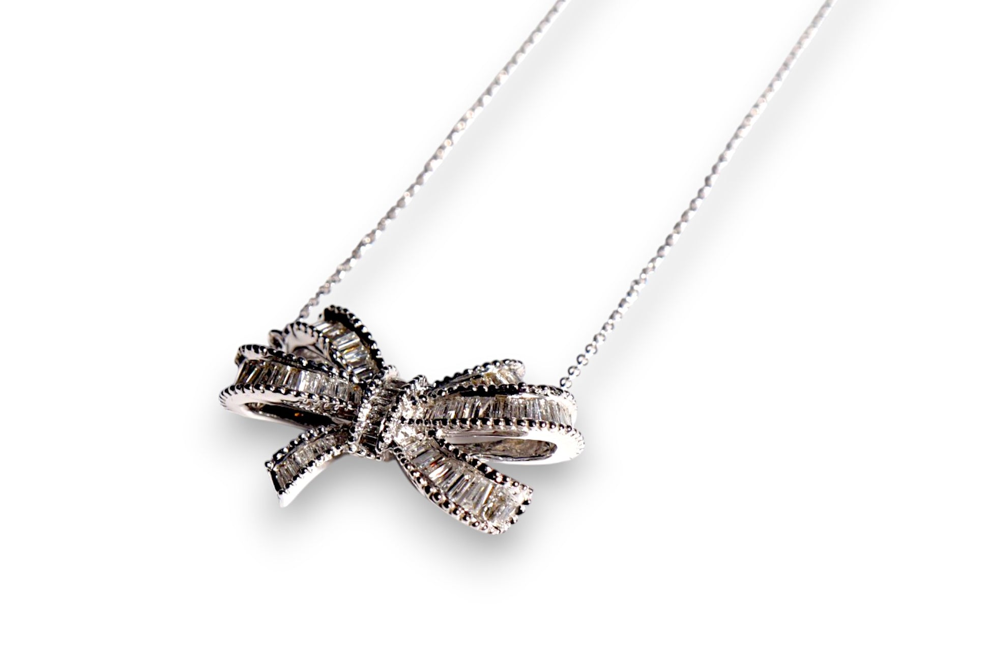 BAGUETTE DIAMOND CHANNEL-SET BOW PENDANT NECKLACE image 1