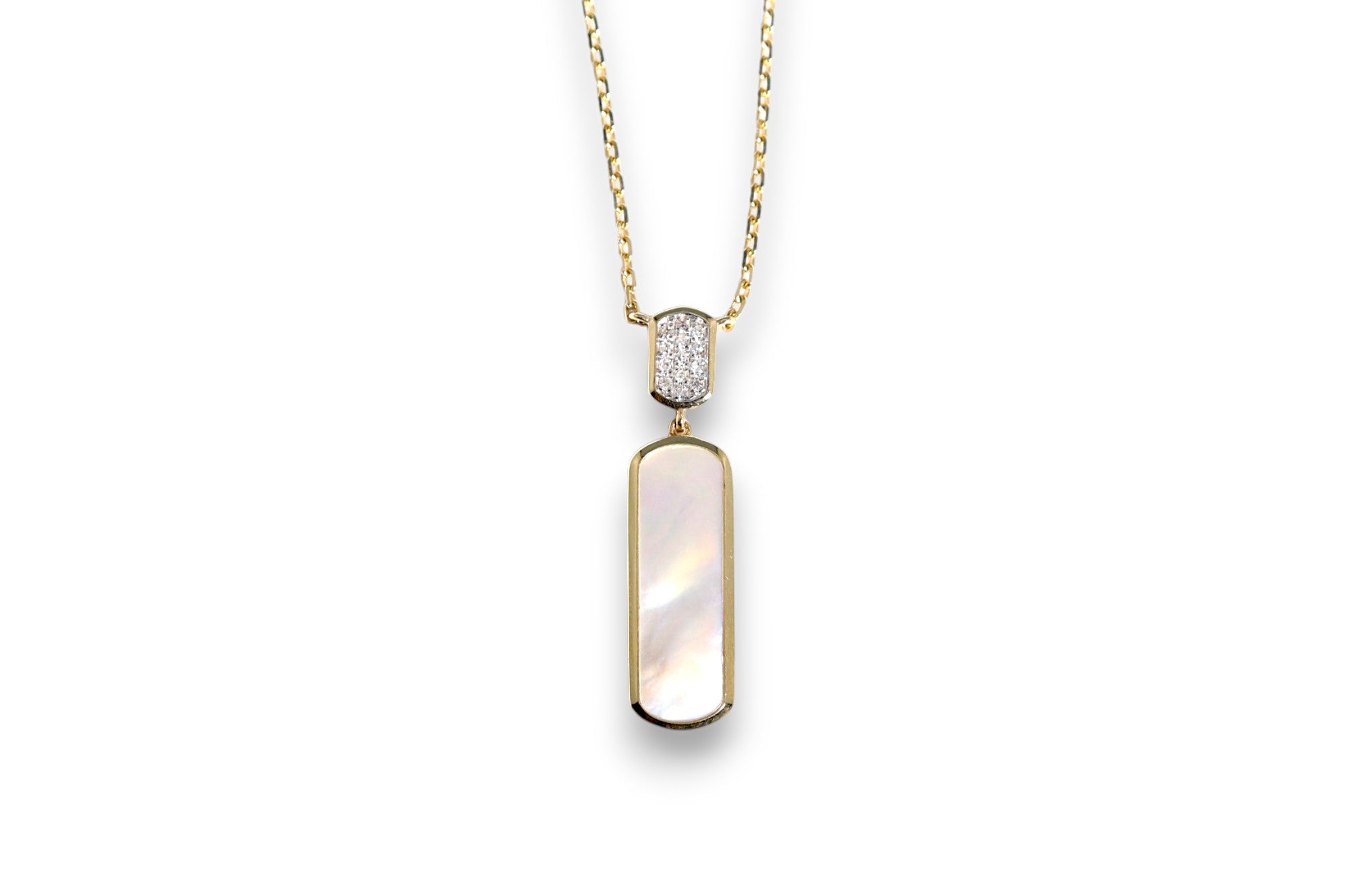 MOTHER OF PEARL BAR & DIAMOND PAVÉ CONNECTOR PENDANT NECKLACE image 0