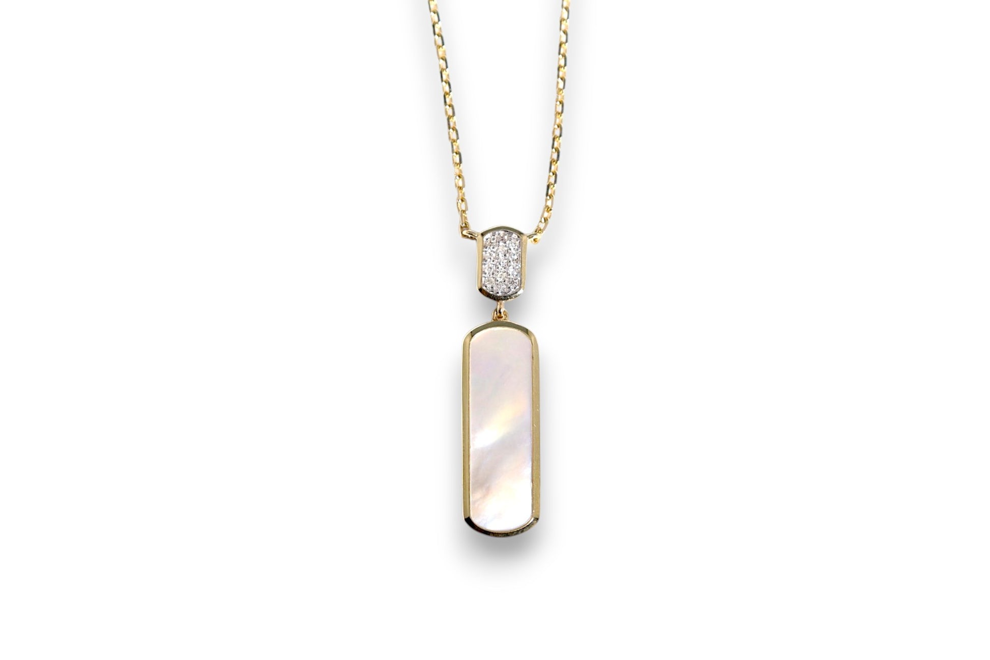 MOTHER OF PEARL BAR & DIAMOND PAVÉ CONNECTOR PENDANT NECKLACE image 0