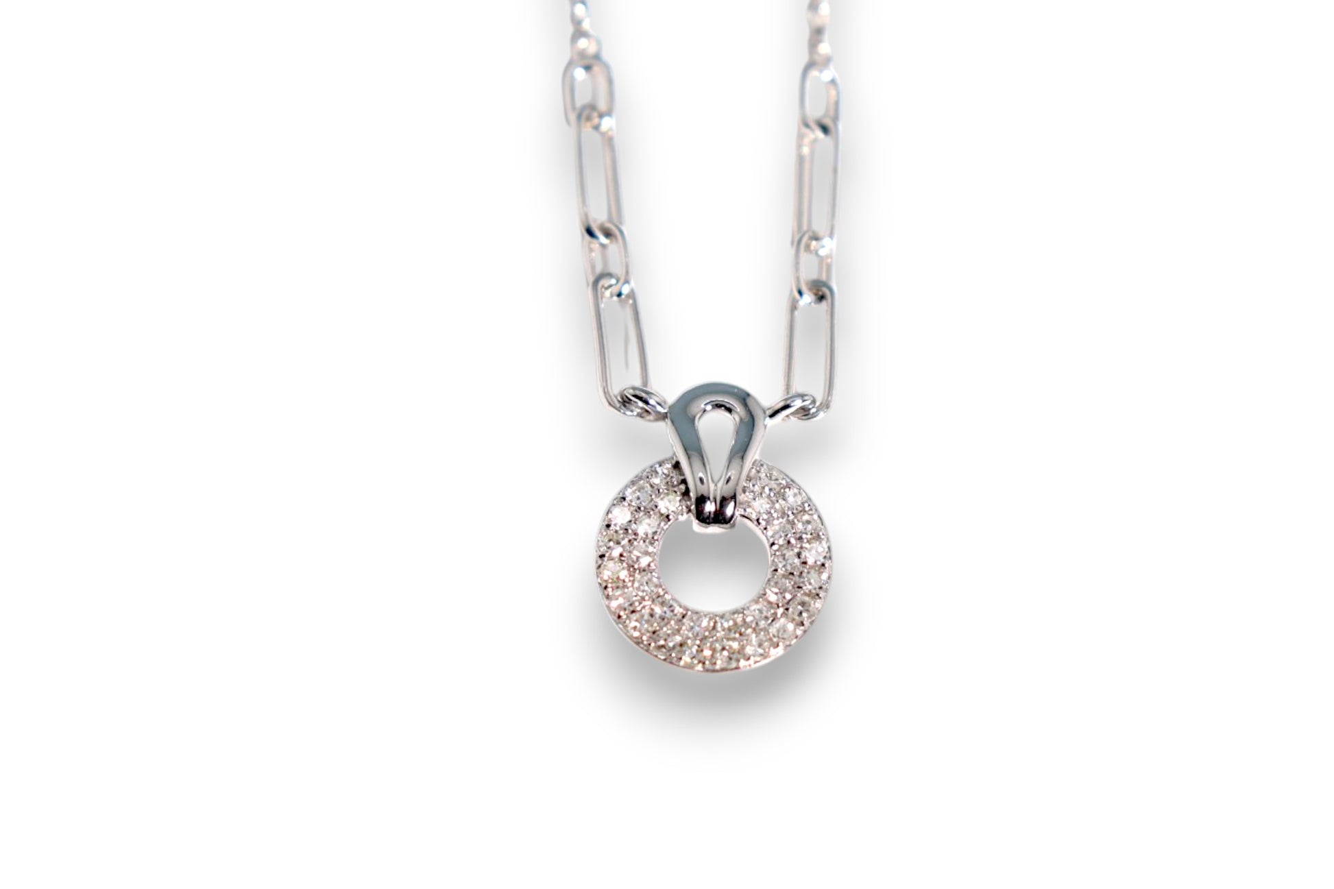 DIAMOND OPEN CIRCLE PAVÉ PENDANT PAPERCLIP CHAIN NECKLACE image 1