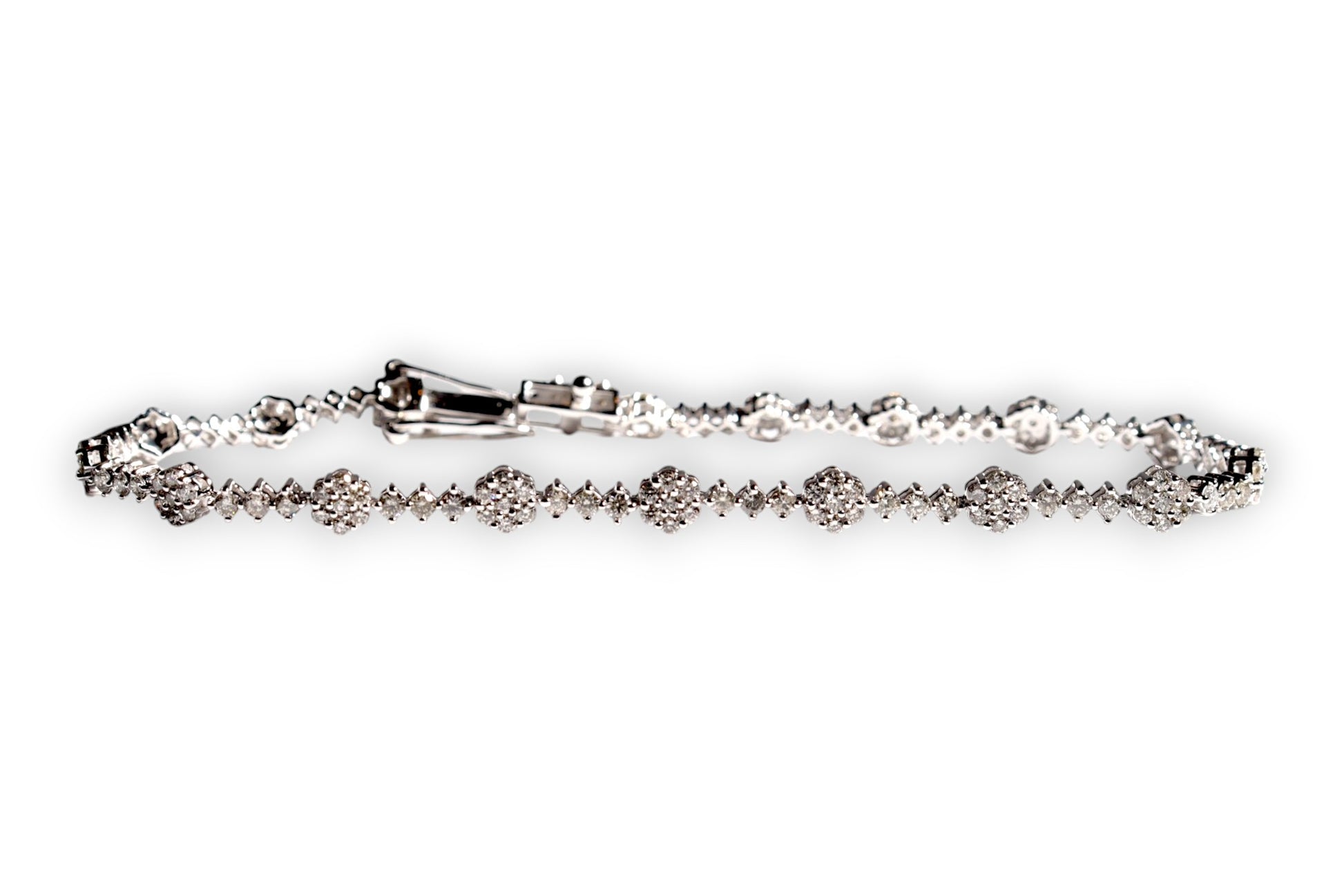 BRILLIANT CUT DIAMOND FLOWER CLUSTER TENNIS BRACELET image 0