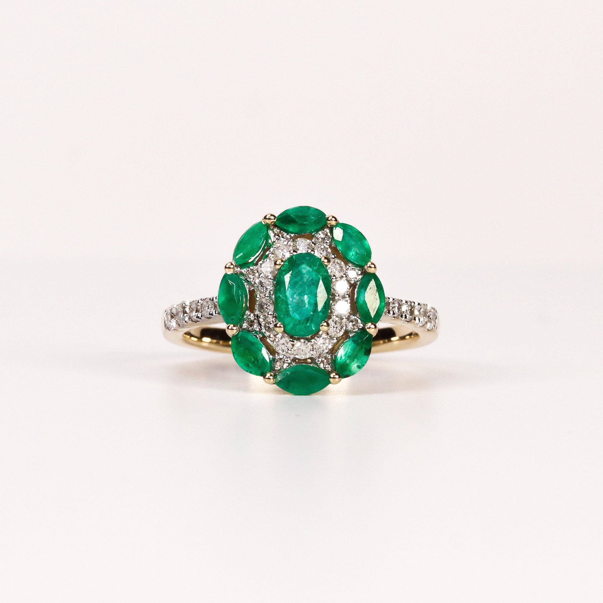 EMERALD & PAVÉ DIAMOND OVAL CLUSTER RING image 0