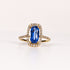 BLUE SAPPHIRE & DIAMOND ELONGATED CUSHION HALO RING image 0