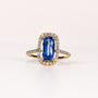 BLUE SAPPHIRE & DIAMOND ELONGATED CUSHION HALO RING image 0