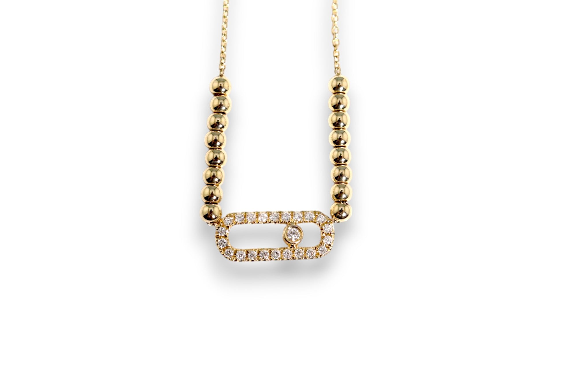 DIAMOND PAVÉ OPEN LINK SLIDER PENDANT BALL BEAD NECKLACE image 0