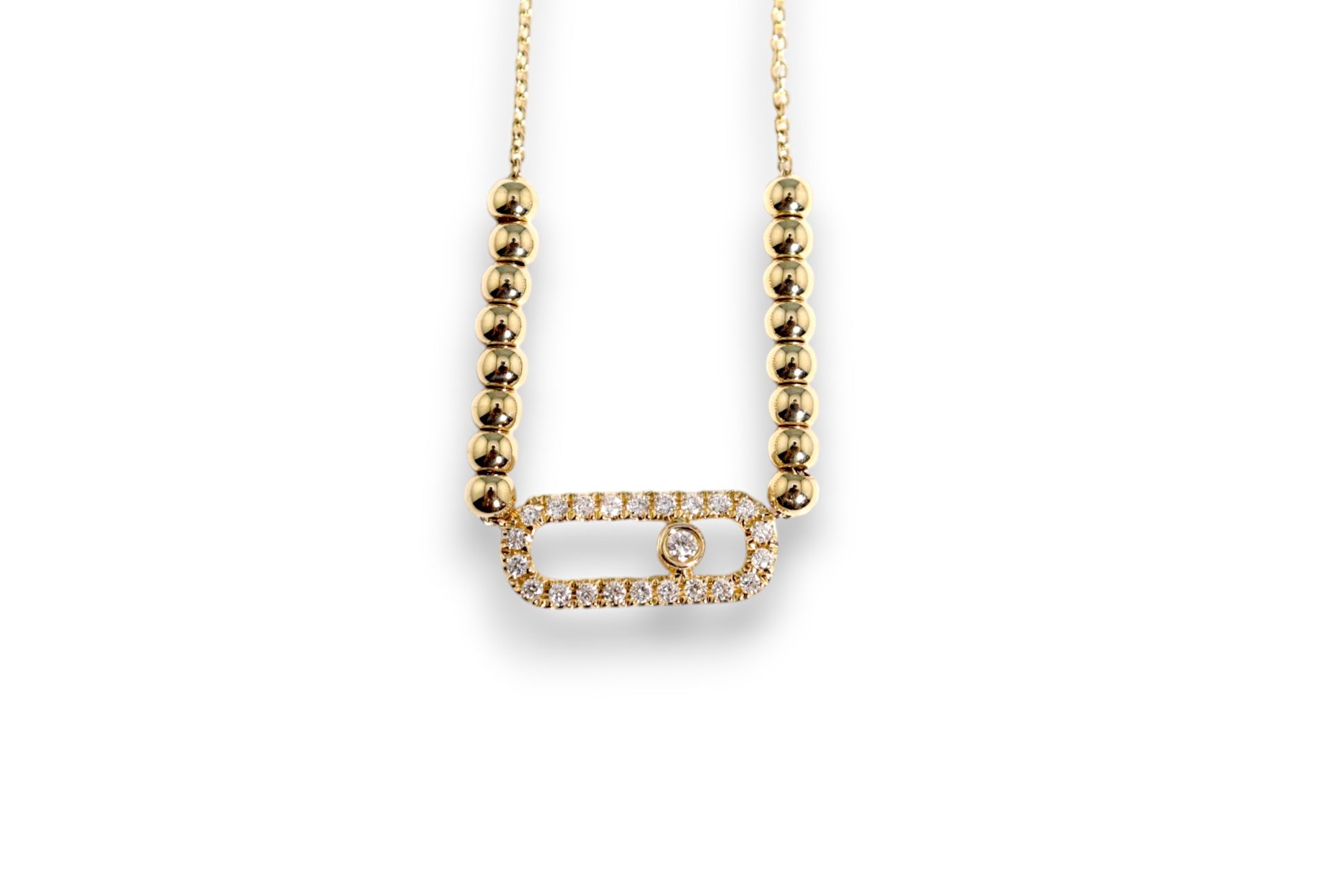DIAMOND PAVÉ OPEN LINK SLIDER PENDANT BALL BEAD NECKLACE image 0