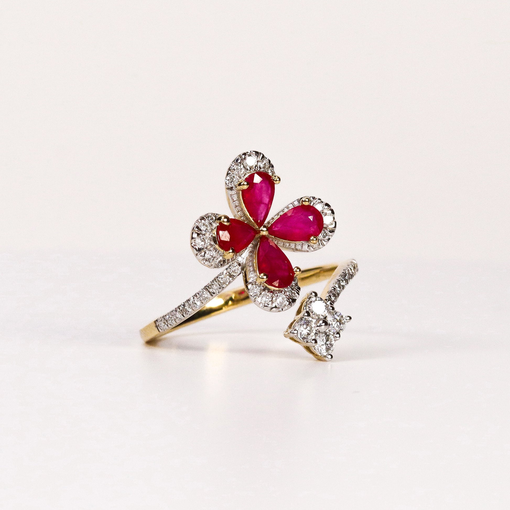 RUBY & DIAMOND PEAR-CUT FLOWER BYPASS RING image 1