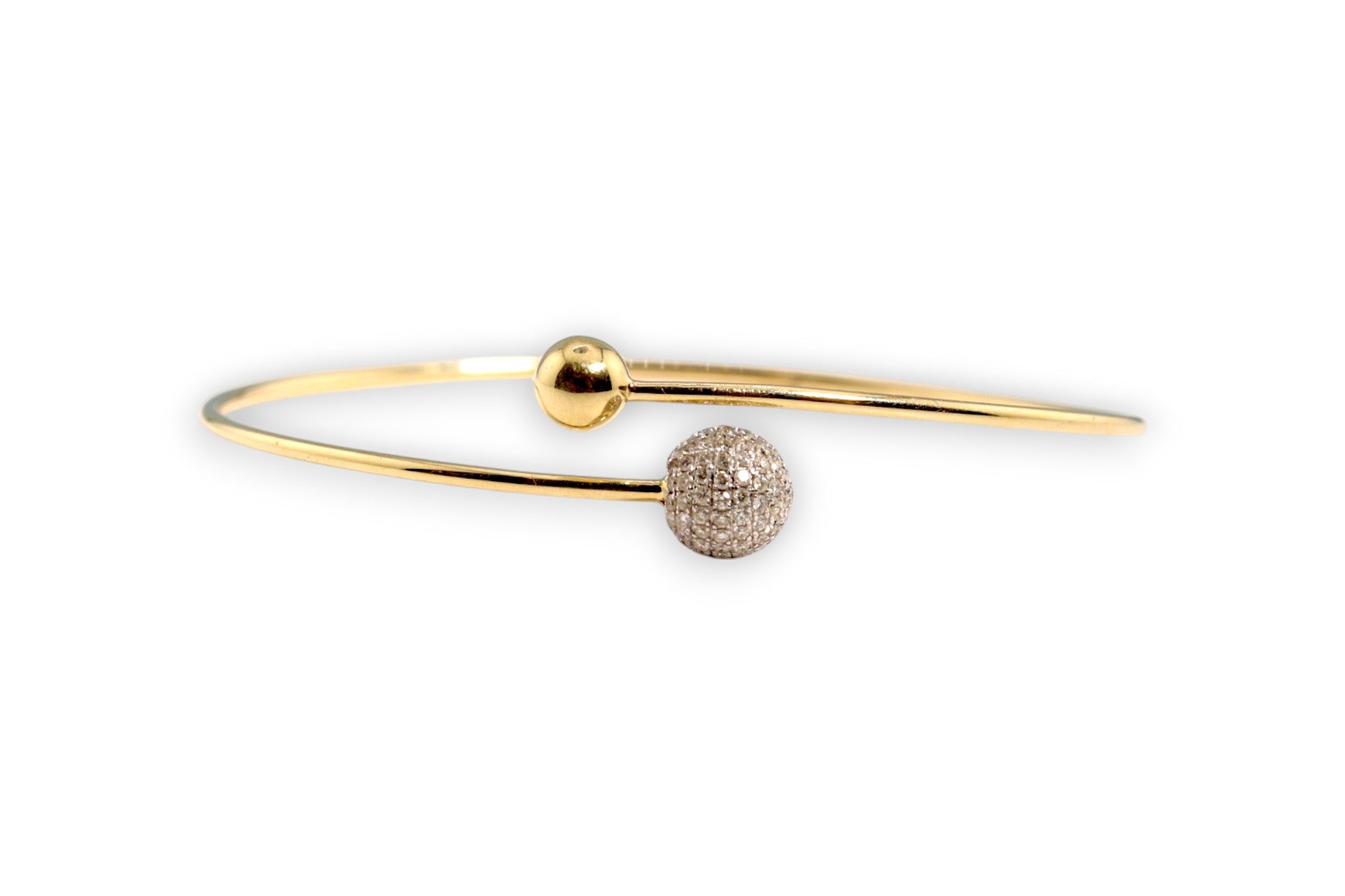 PAVÉ DIAMOND BALL & SOLID GOLD BYPASS BANGLE BRACELET image 0