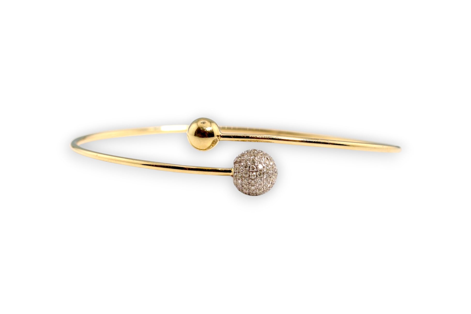 PAVÉ DIAMOND BALL & SOLID GOLD BYPASS BANGLE BRACELET image 0