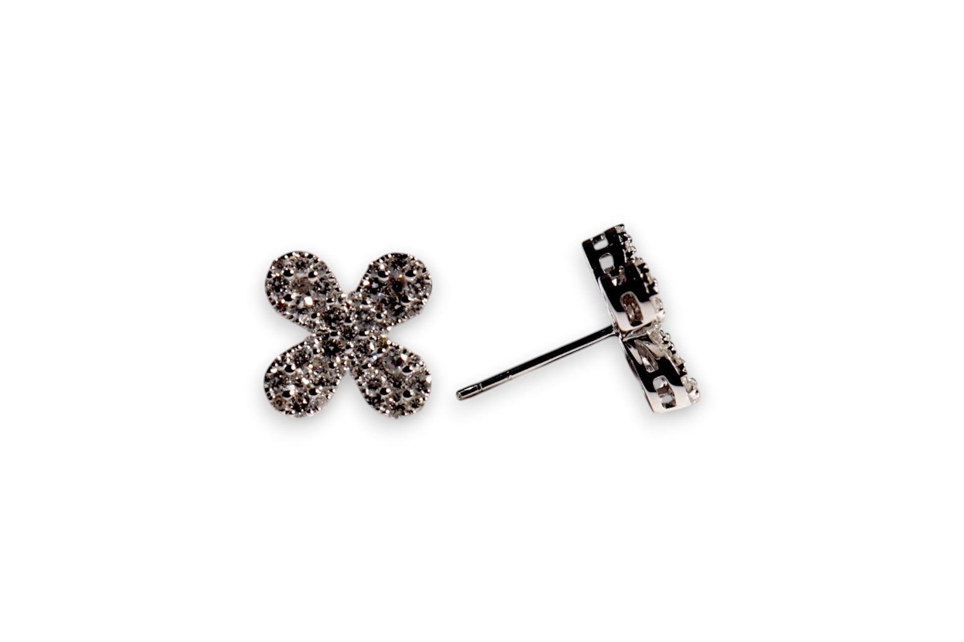PAVÉ FOUR-PETAL FLOWER DIAMOND STUD EARRINGS image 2