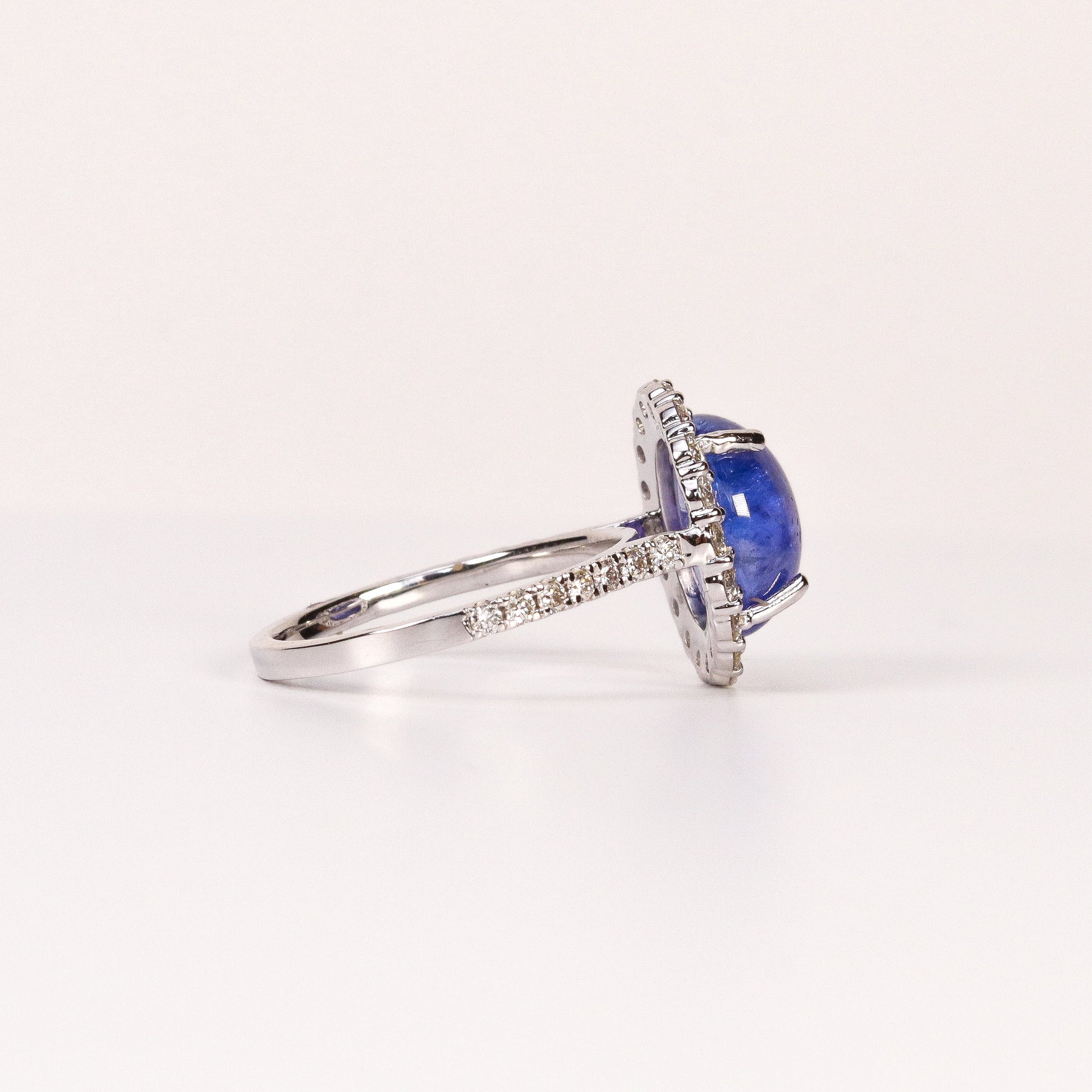 BLUE TOPAZ & DIAMOND OVAL CABOCHON HALO RING image 2