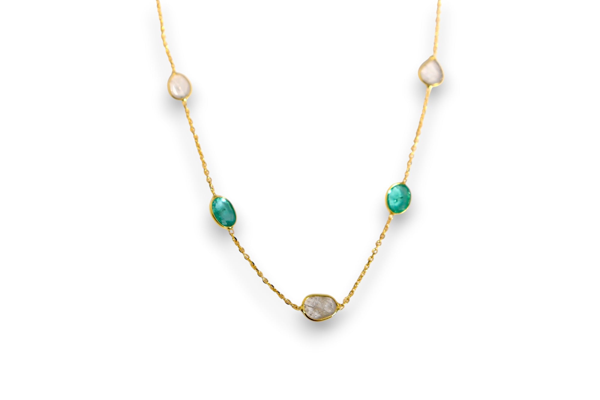 NATURAL EMERALD & ROSE-CUT DIAMOND STATION NECKLACE image 0