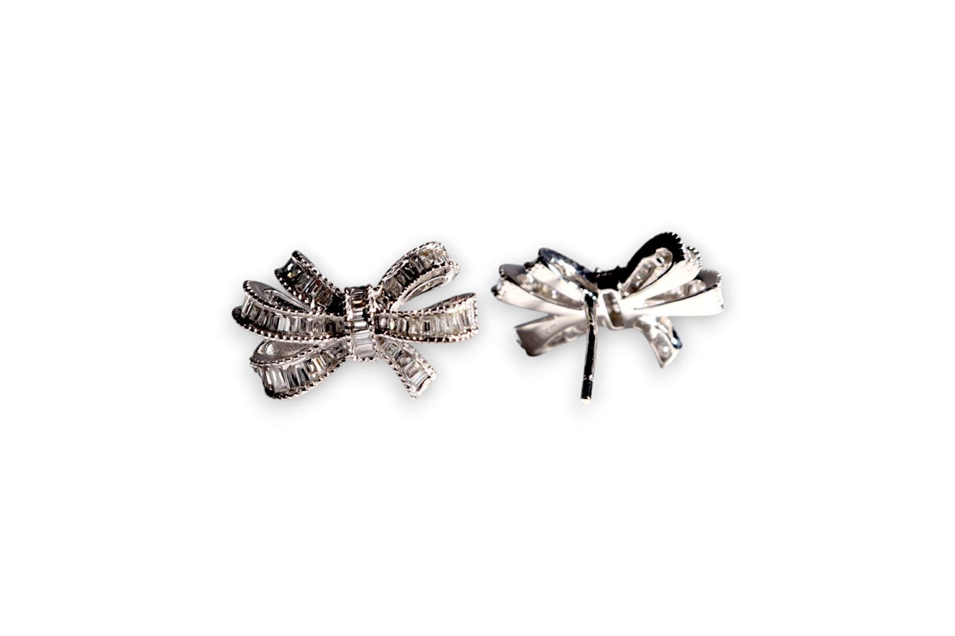 BAGUETTE DIAMOND BOW STUD EARRINGS image 1