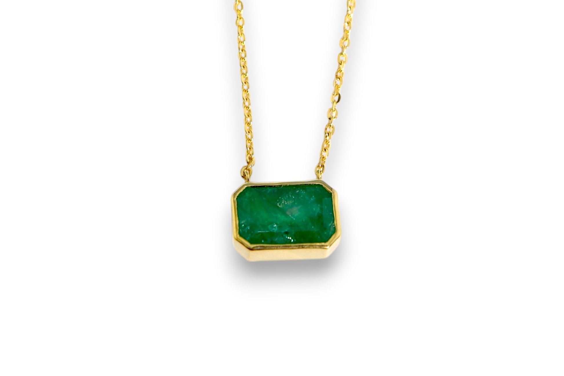 NATURAL EMERALD-CUT EMERALD BEZEL SOLITAIRE NECKLACE image 1