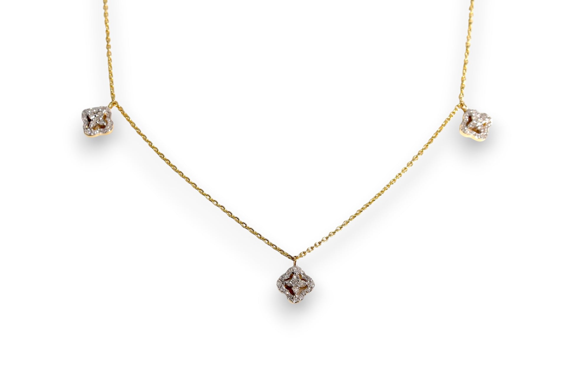DIAMOND QUATREFOIL TRIPLE DANGLE CHARM NECKLACE image 1