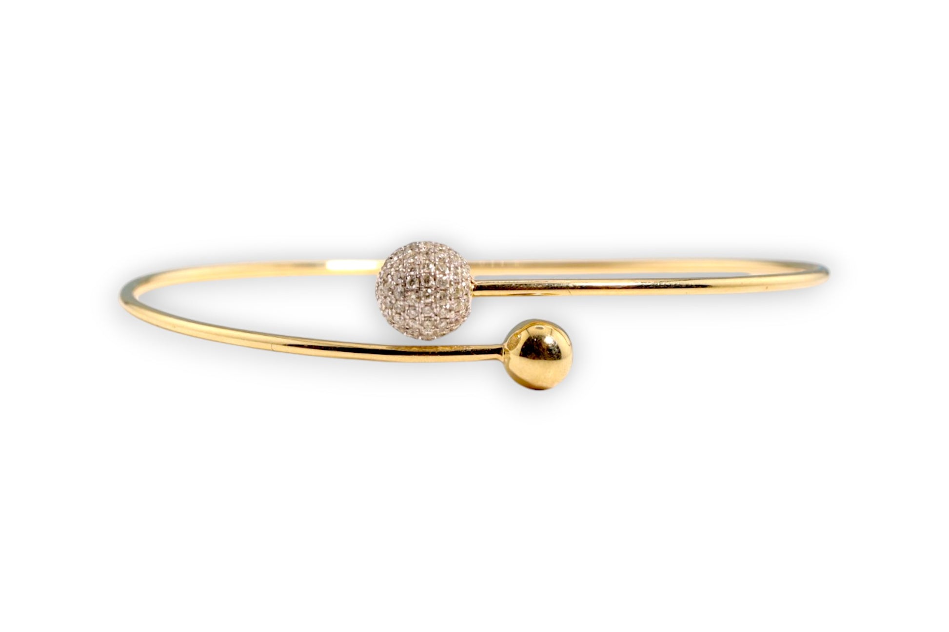 PAVÉ DIAMOND BALL & SOLID GOLD BYPASS BANGLE BRACELET image 1