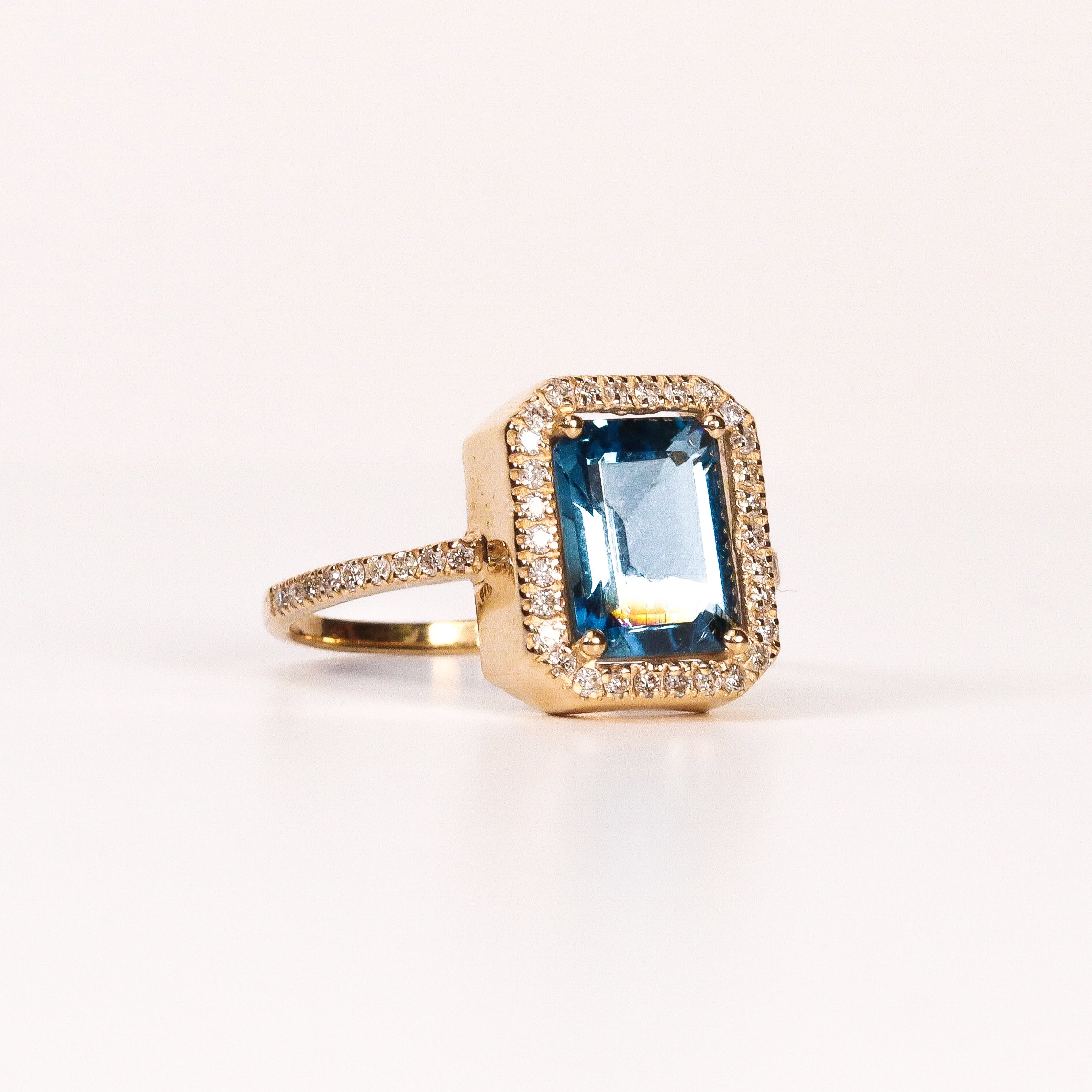 LONDON BLUE TOPAZ & DIAMOND EMERALD-CUT HALO RING image 1