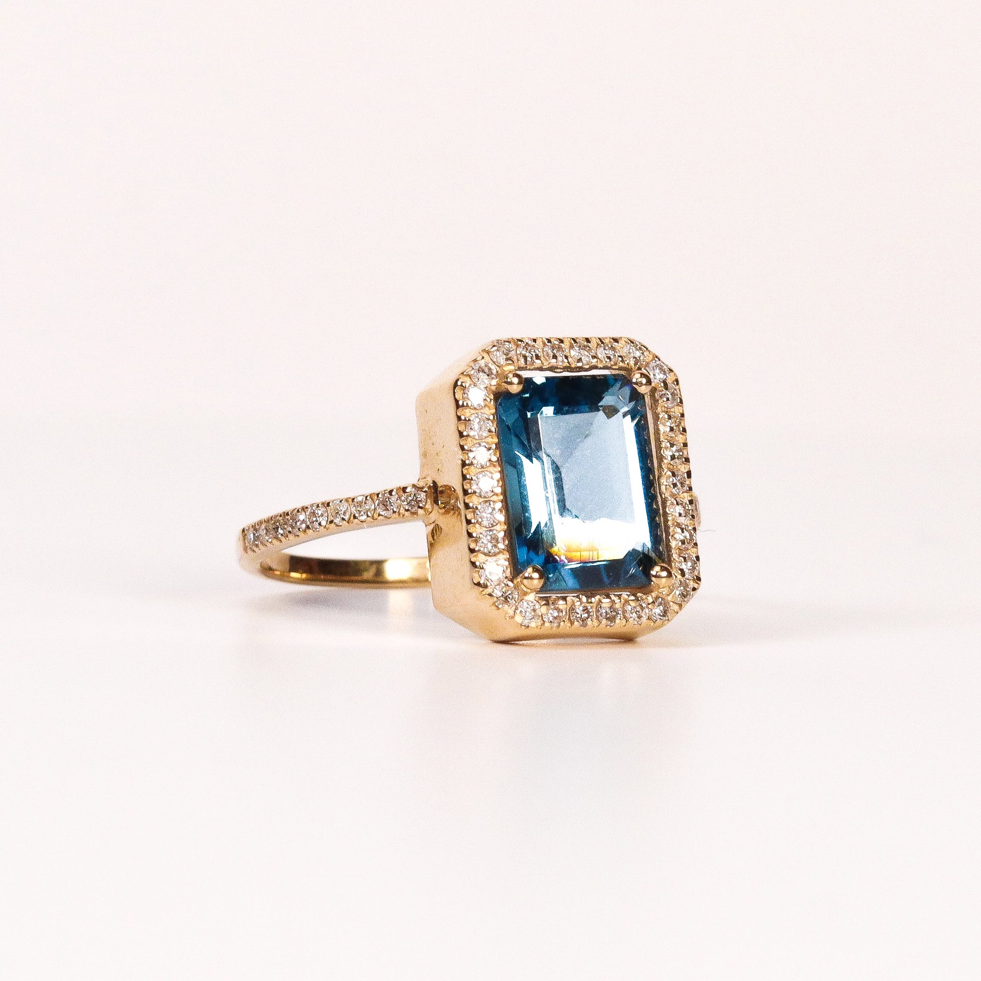LONDON BLUE TOPAZ & DIAMOND EMERALD-CUT HALO RING image 1