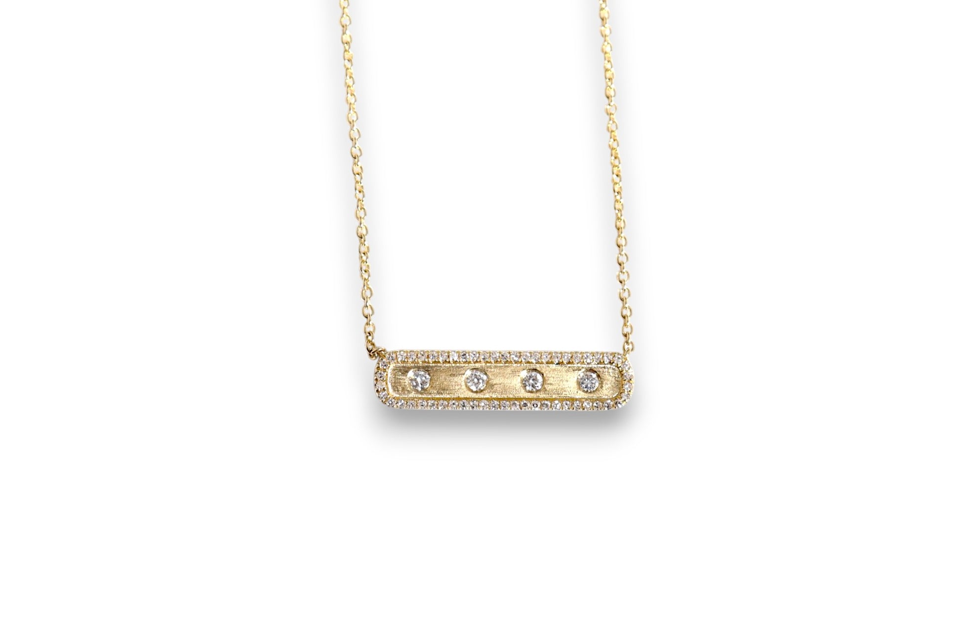DIAMOND BAR PENDANT NECKLACE WITH BRUSHED GOLD & PAVÉ BORDER image 1