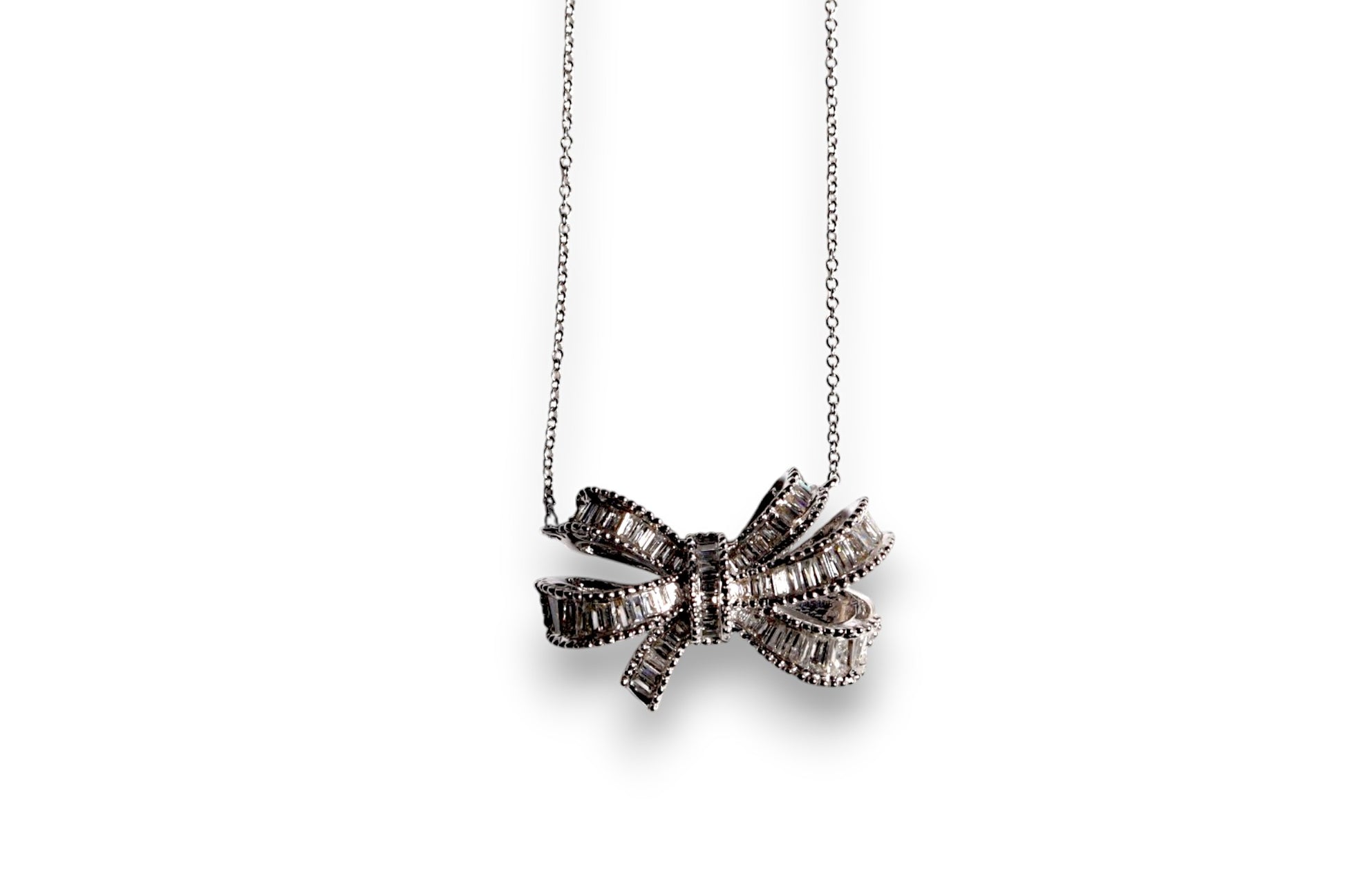 BAGUETTE DIAMOND CHANNEL-SET BOW PENDANT NECKLACE image 2