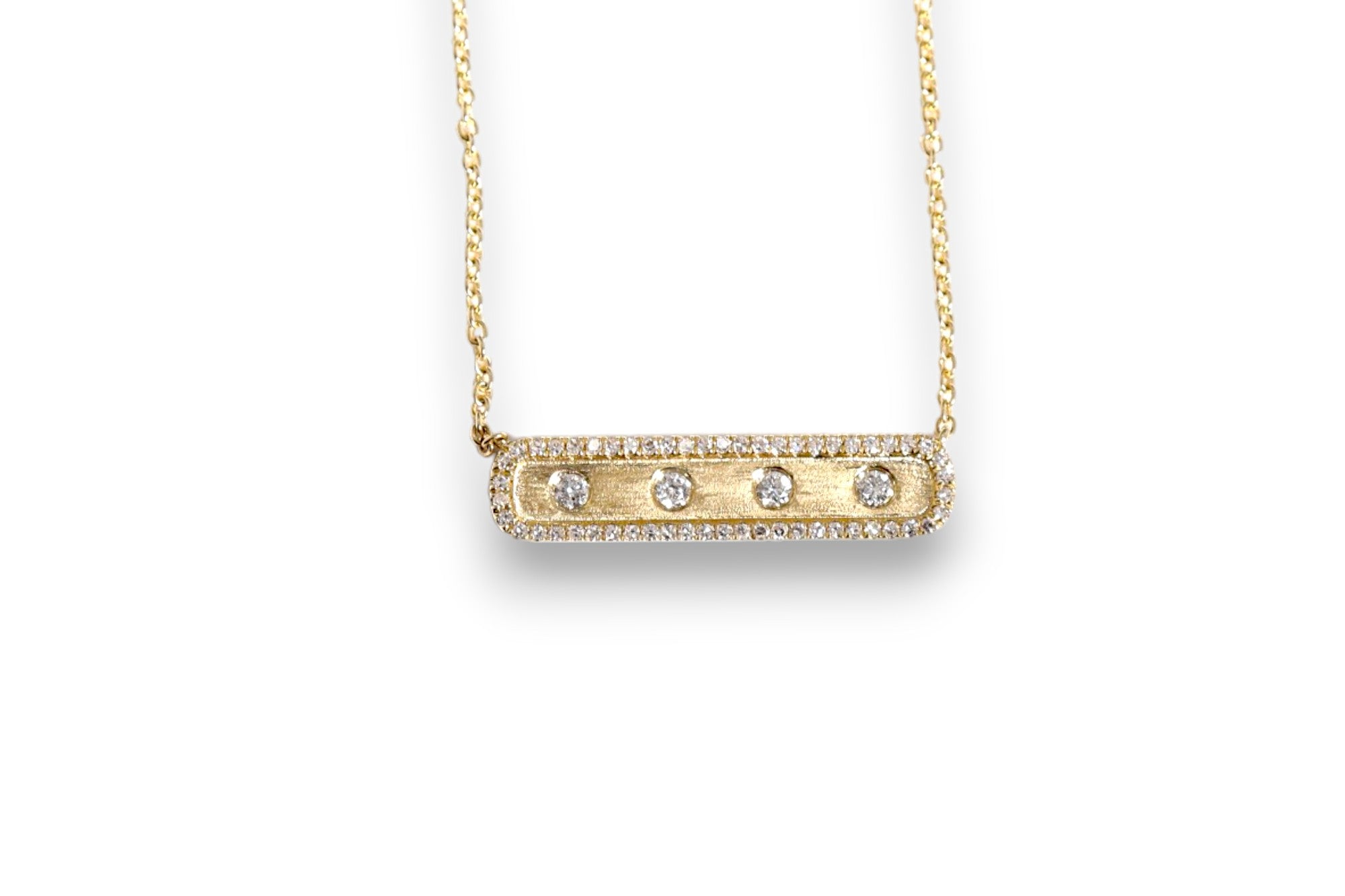 DIAMOND BAR PENDANT NECKLACE WITH BRUSHED GOLD & PAVÉ BORDER image 0